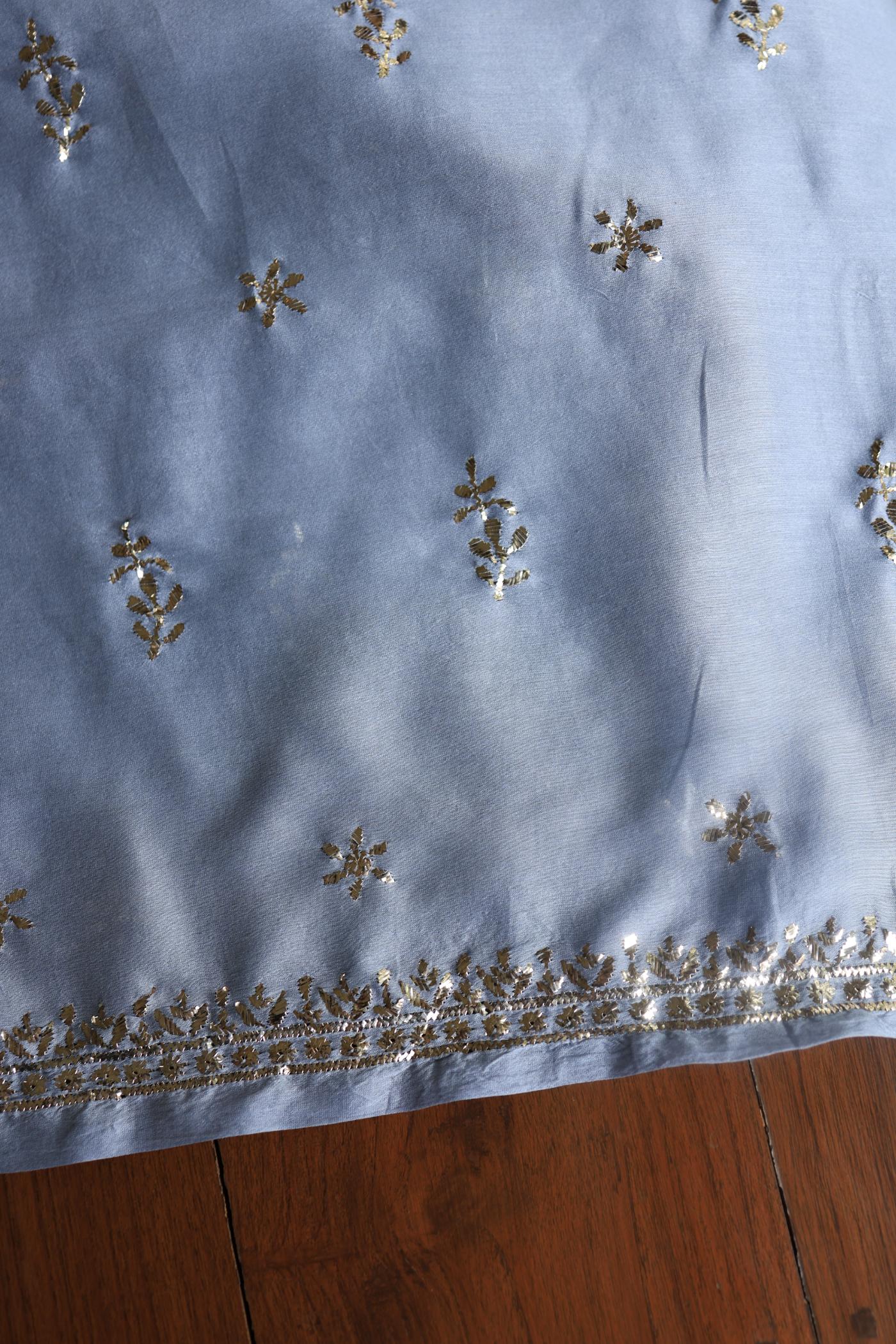 Grey Chanderi Mukaish Badla Unstitched Chikankari Unisex Kurtas