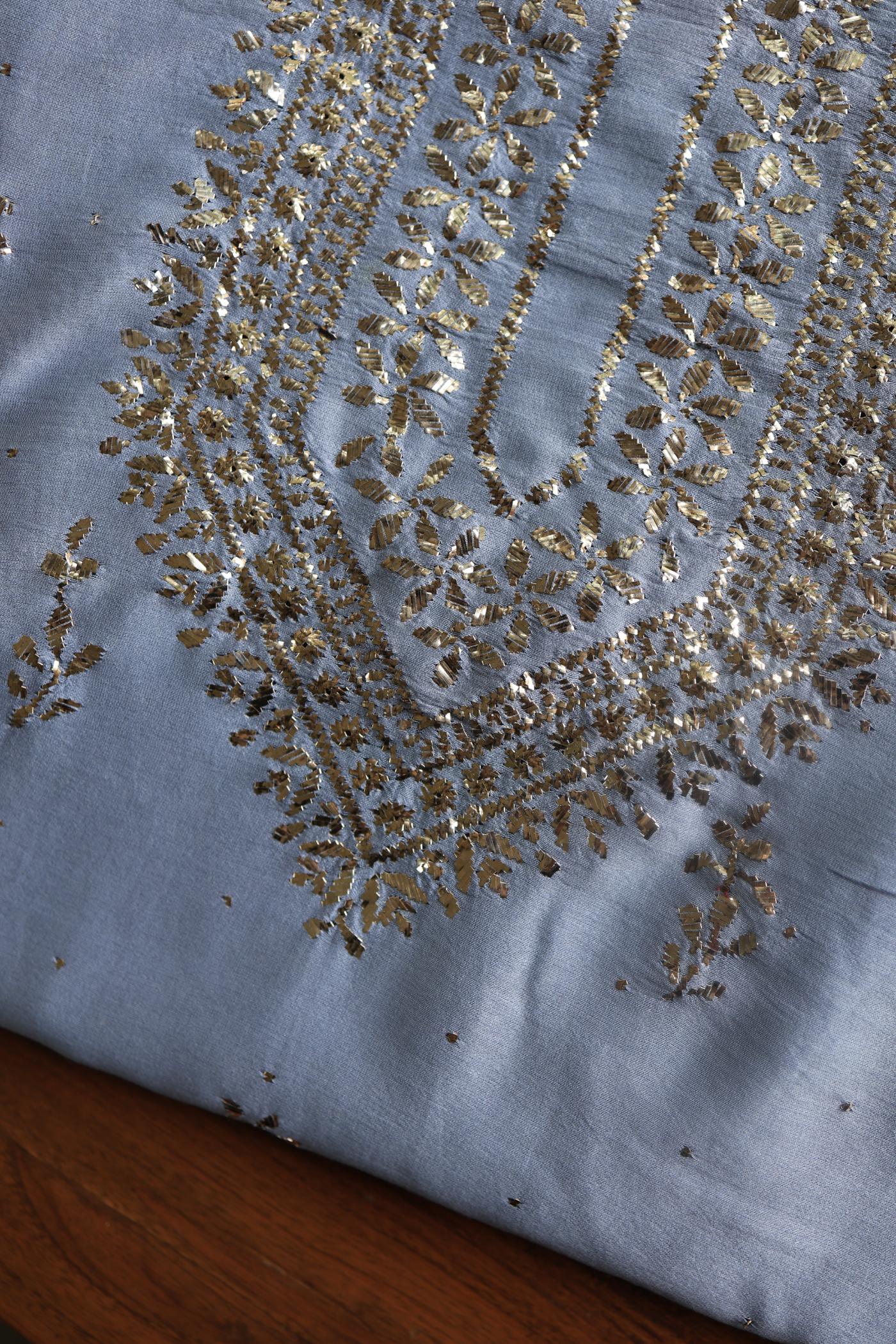 Grey Chanderi Mukaish Badla Unstitched Chikankari Unisex Kurtas