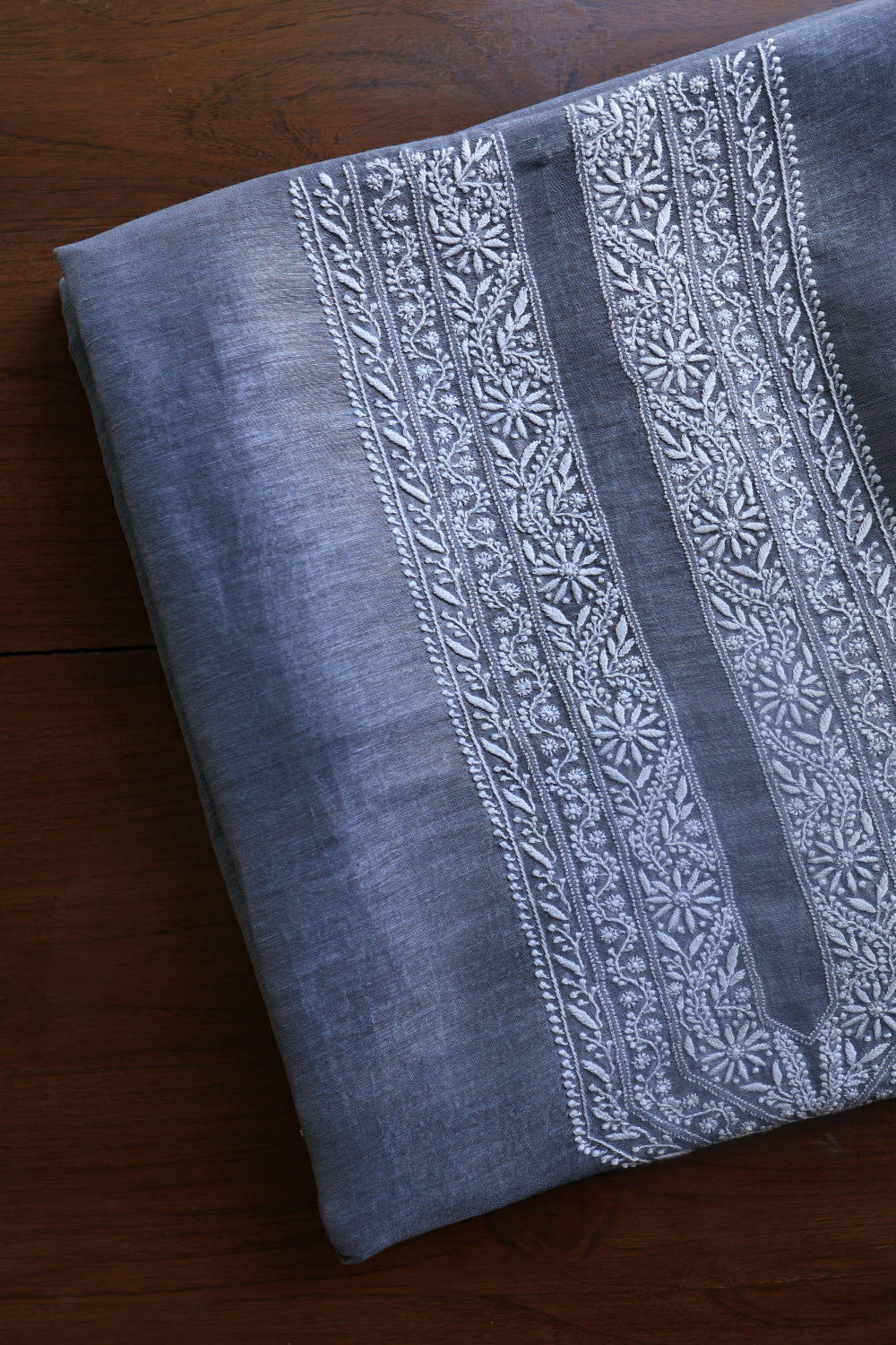 Grey Linen Chikankari Unstitched Men's Kurtas Fabric