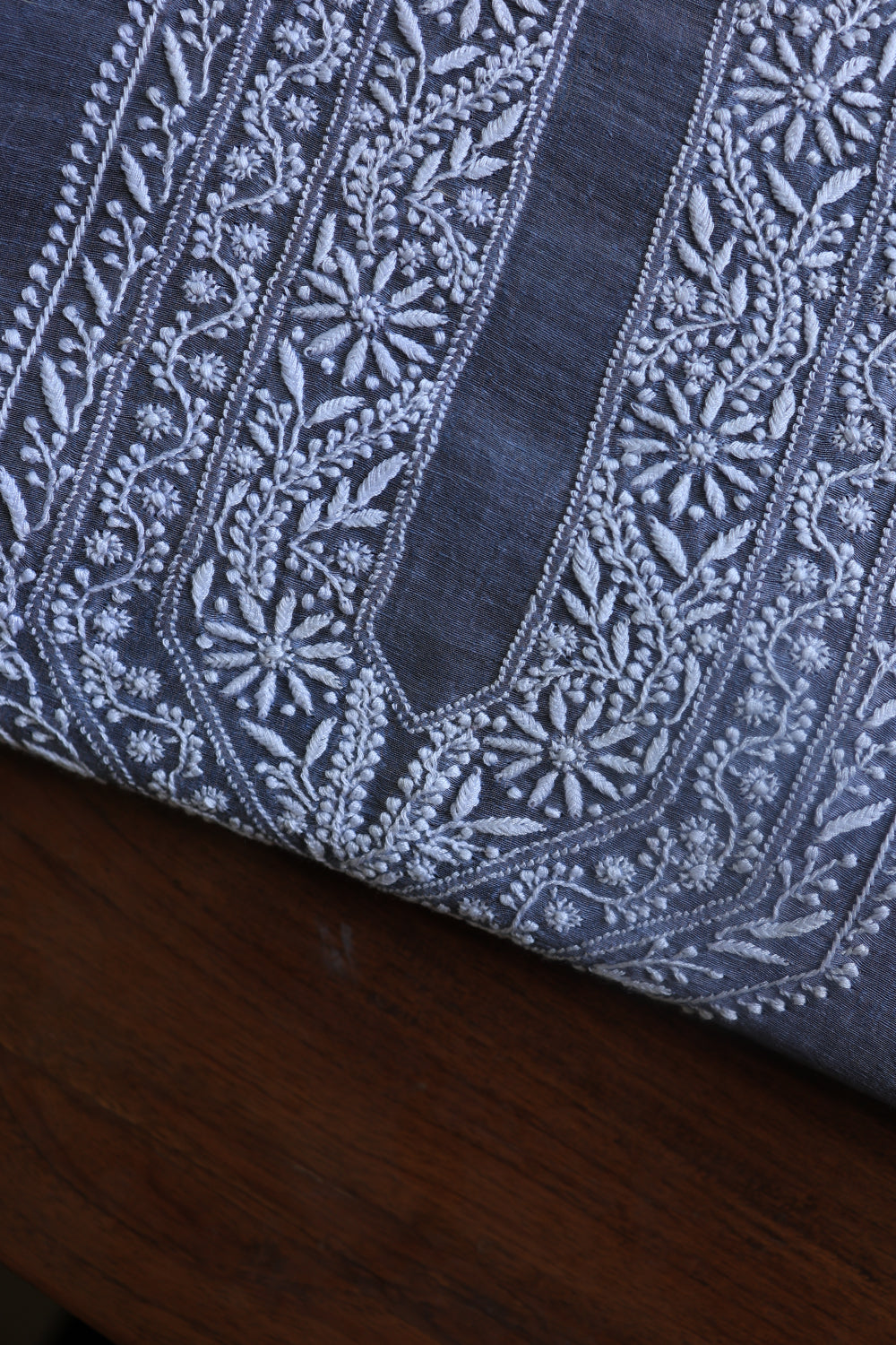 Grey Linen Chikankari Unstitched Men's Kurtas Fabric