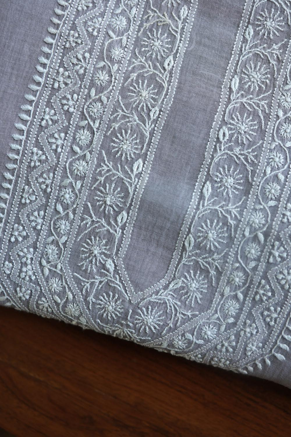 Grey Mulmul Chikankari Unstitched Men's Kurtas Fabric