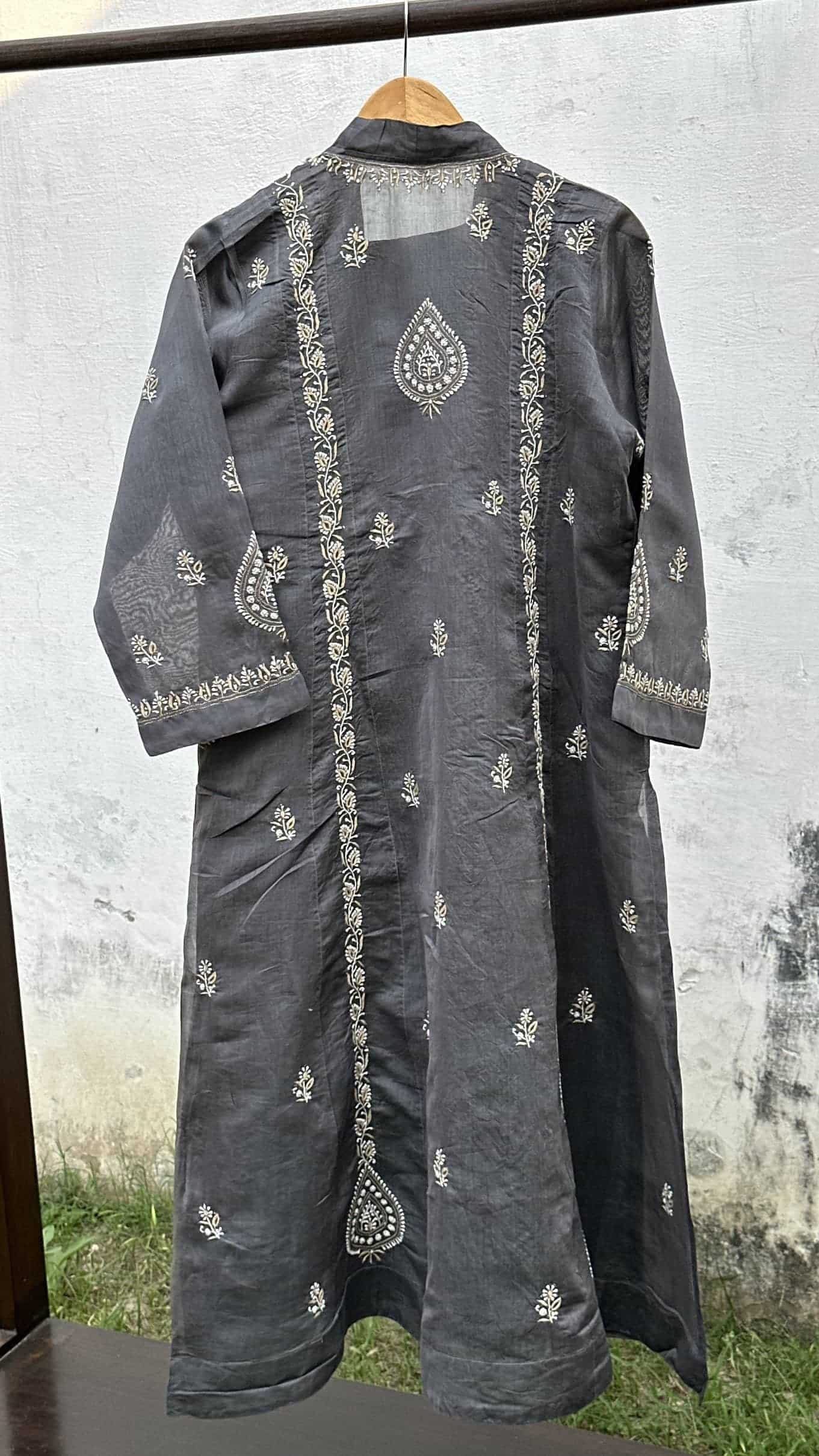 Grey SICO Mal Chikankari Kurta With Mukaish Kamdani – Ready to Wear