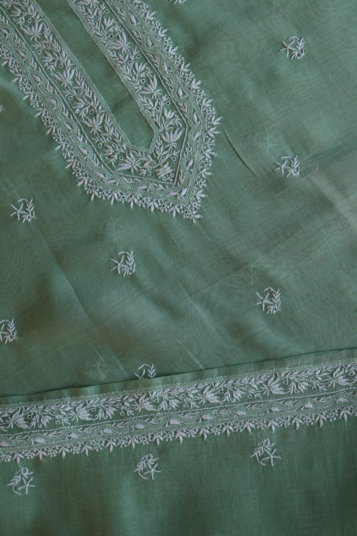 Hazel Green Shade Mulmul Chikankari Unstitched Men's Kurtas Fabric