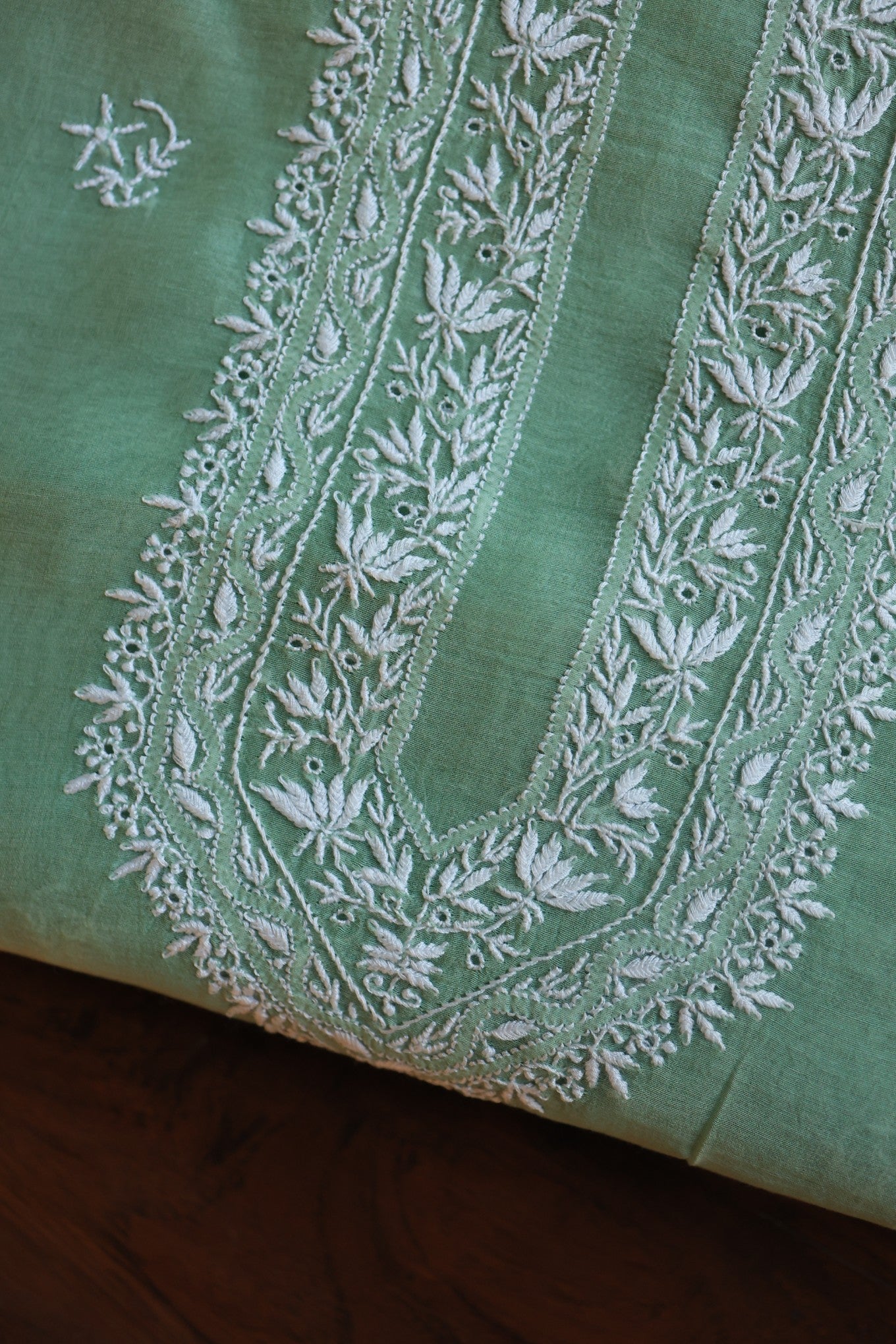 Hazel Green Shade Mulmul Chikankari Unstitched Men's Kurtas Fabric