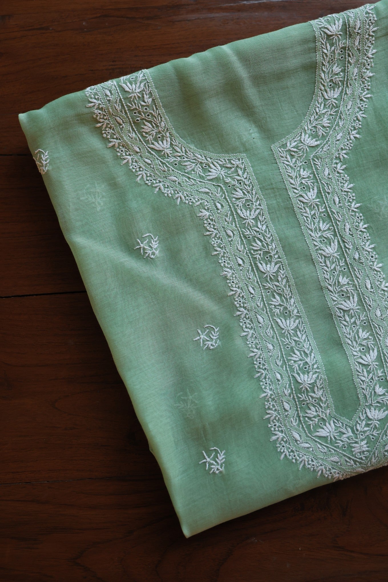 Hazel Green Shade Mulmul Chikankari Unstitched Men's Kurtas Fabric