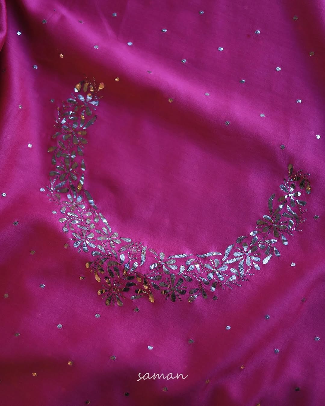 Hot Pink Chanderi Silk Mukaish Badla Unstitched Fabrics