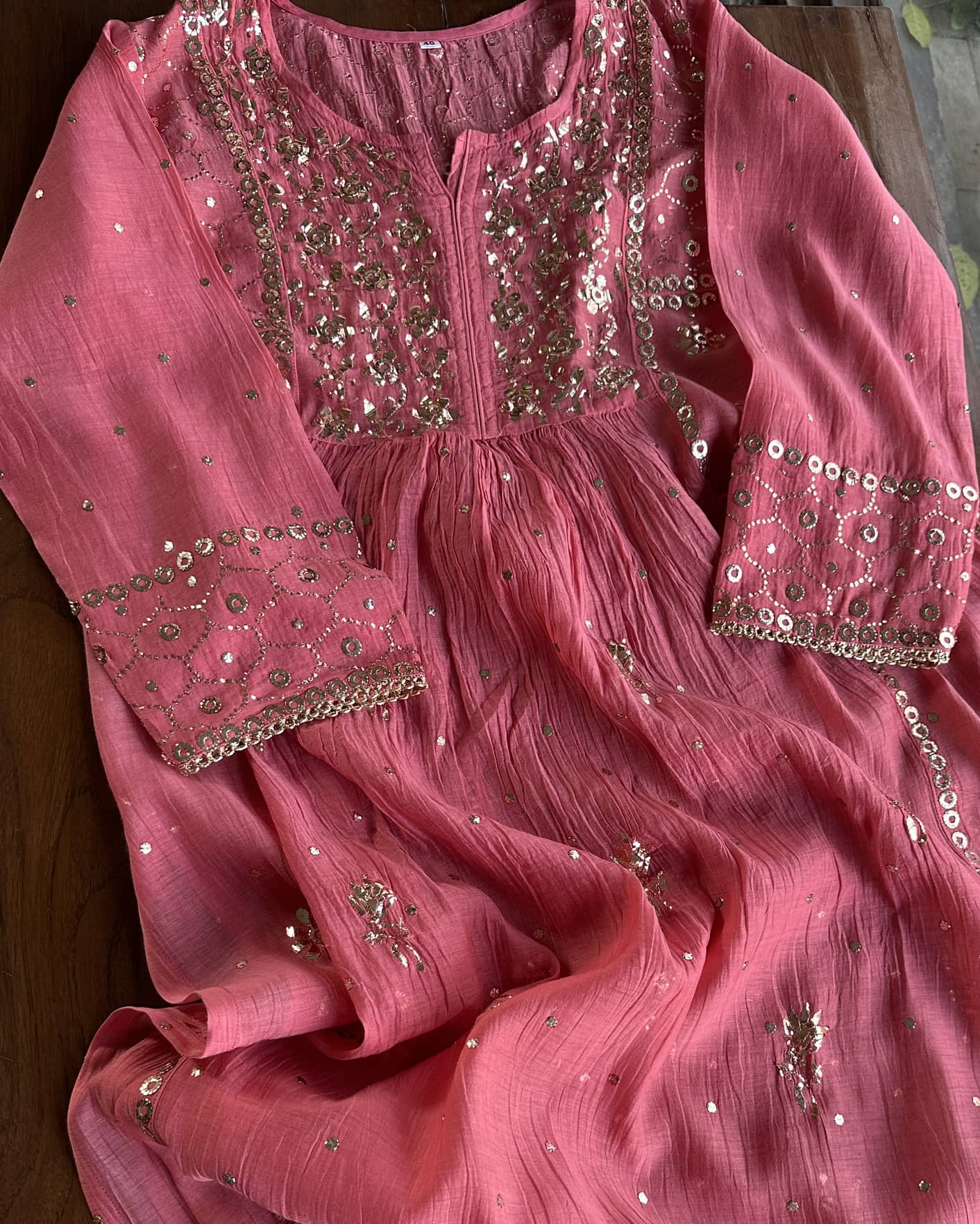 Hot Pink Mukaish Mul Chanderi Silk Dress
