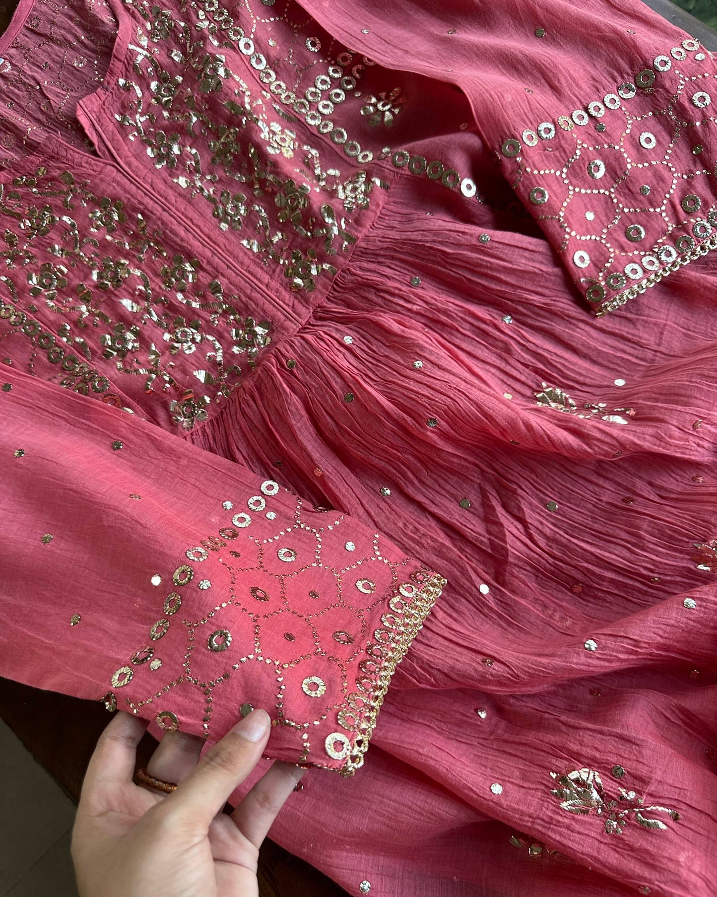Hot Pink Mukaish Mul Chanderi Silk Dress