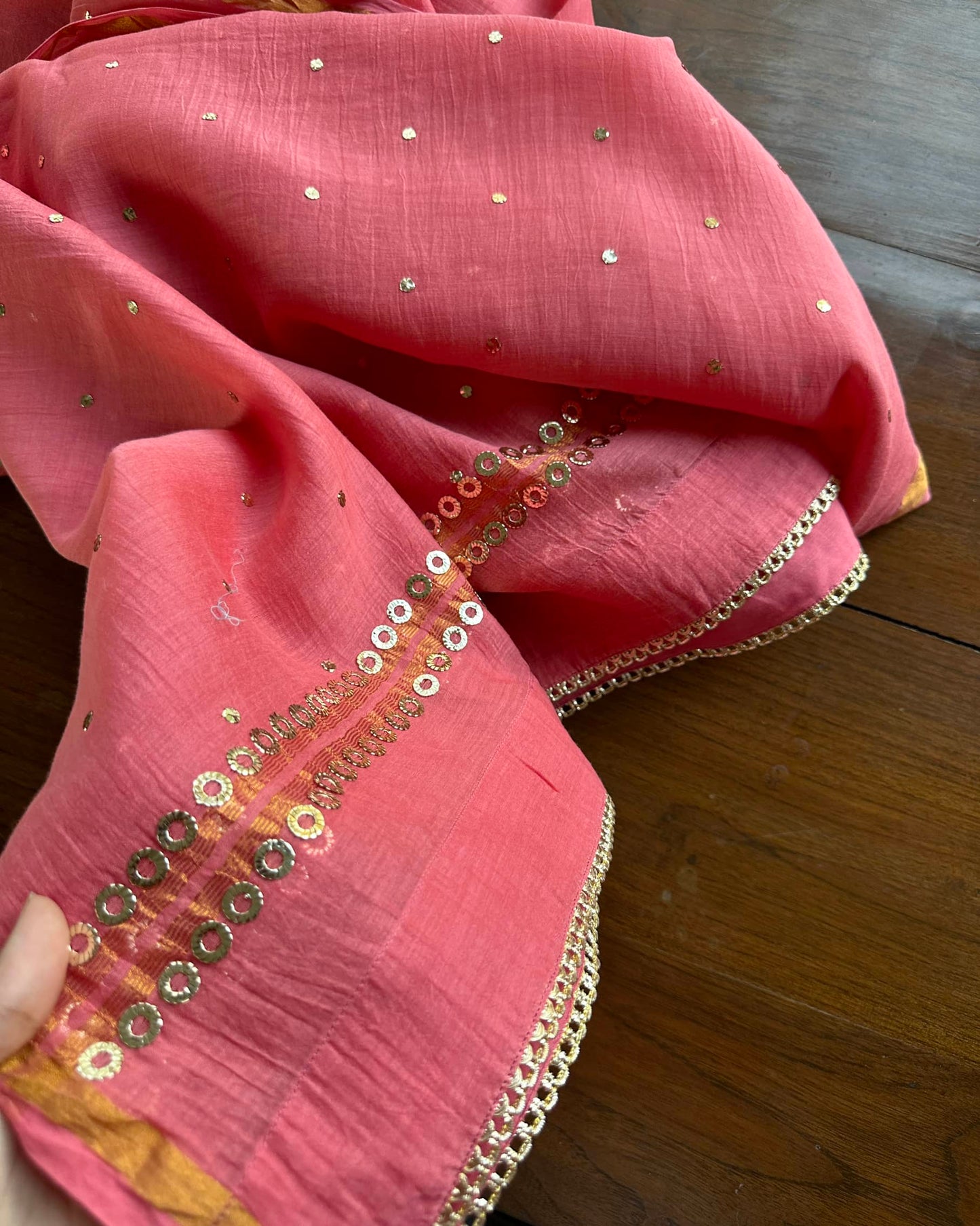 Hot Pink Mukaish Mul Chanderi Silk Dress