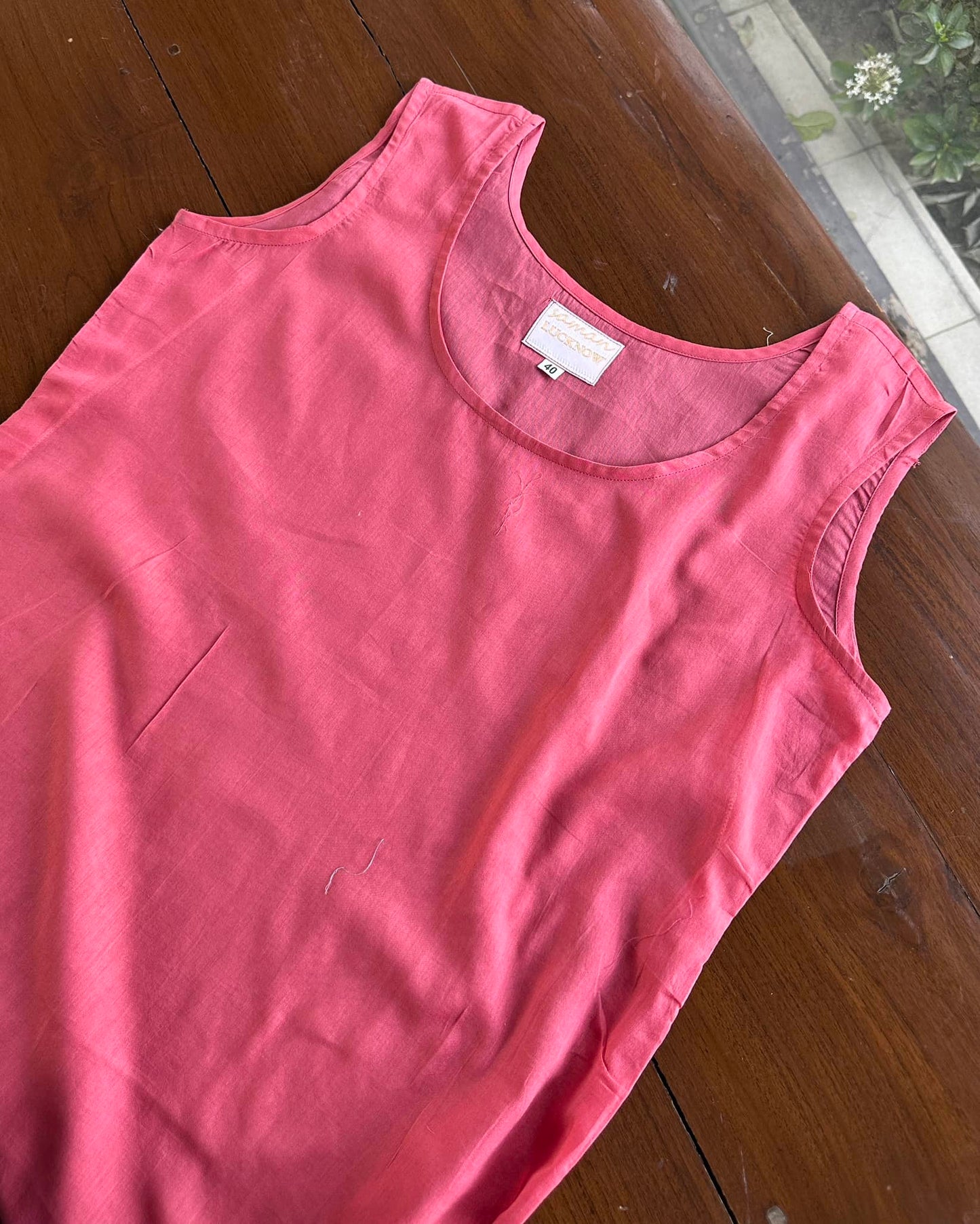 Hot Pink Mukaish Mul Chanderi Silk Dress