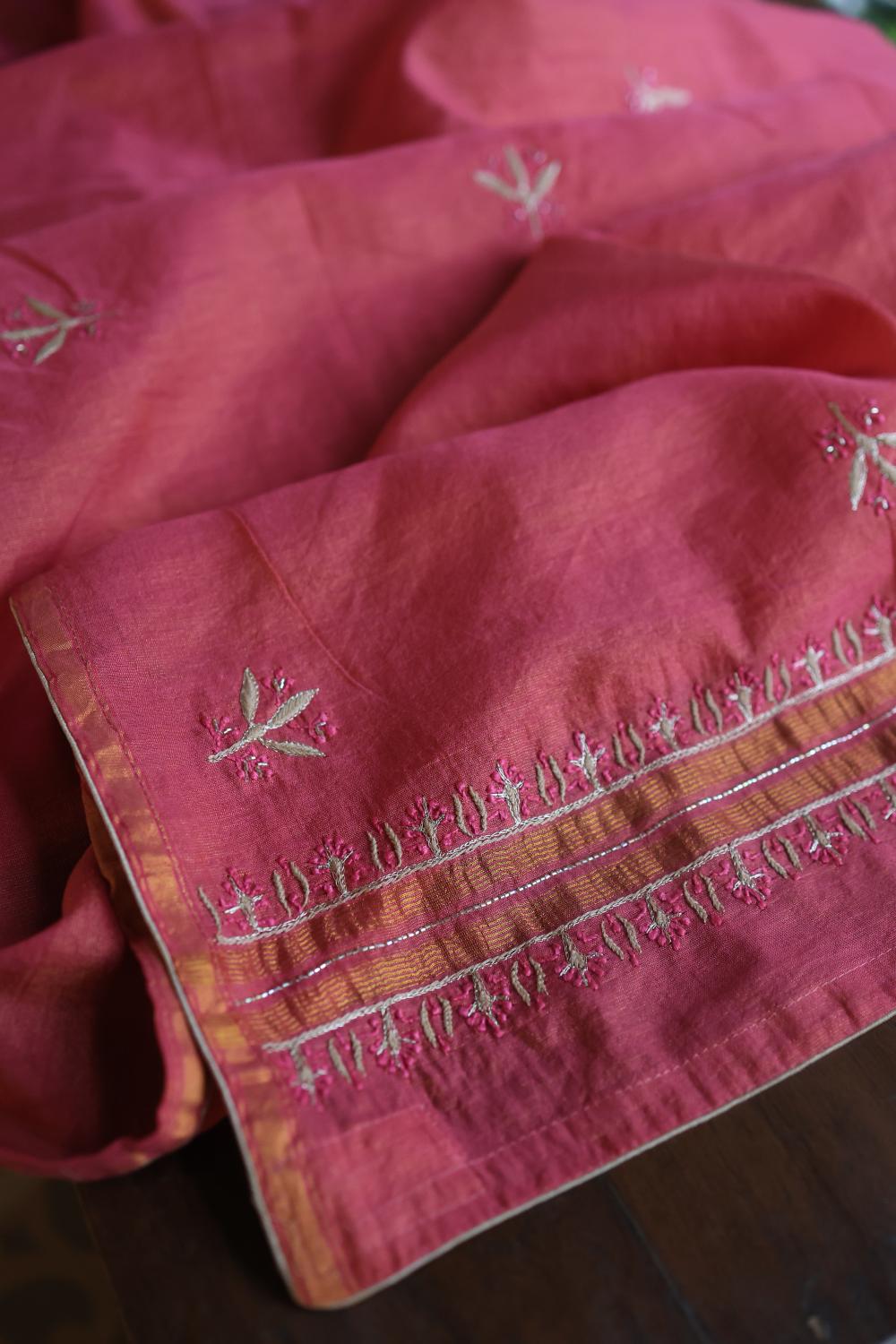 Hot Pink Tissue Silk Unstitched Fabric