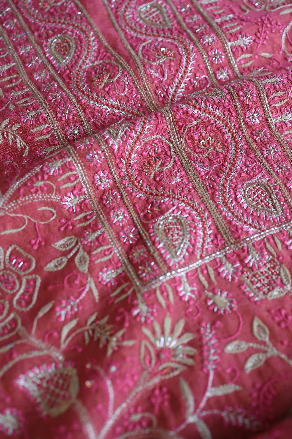 Hot Pink Tissue Silk Unstitched Fabric