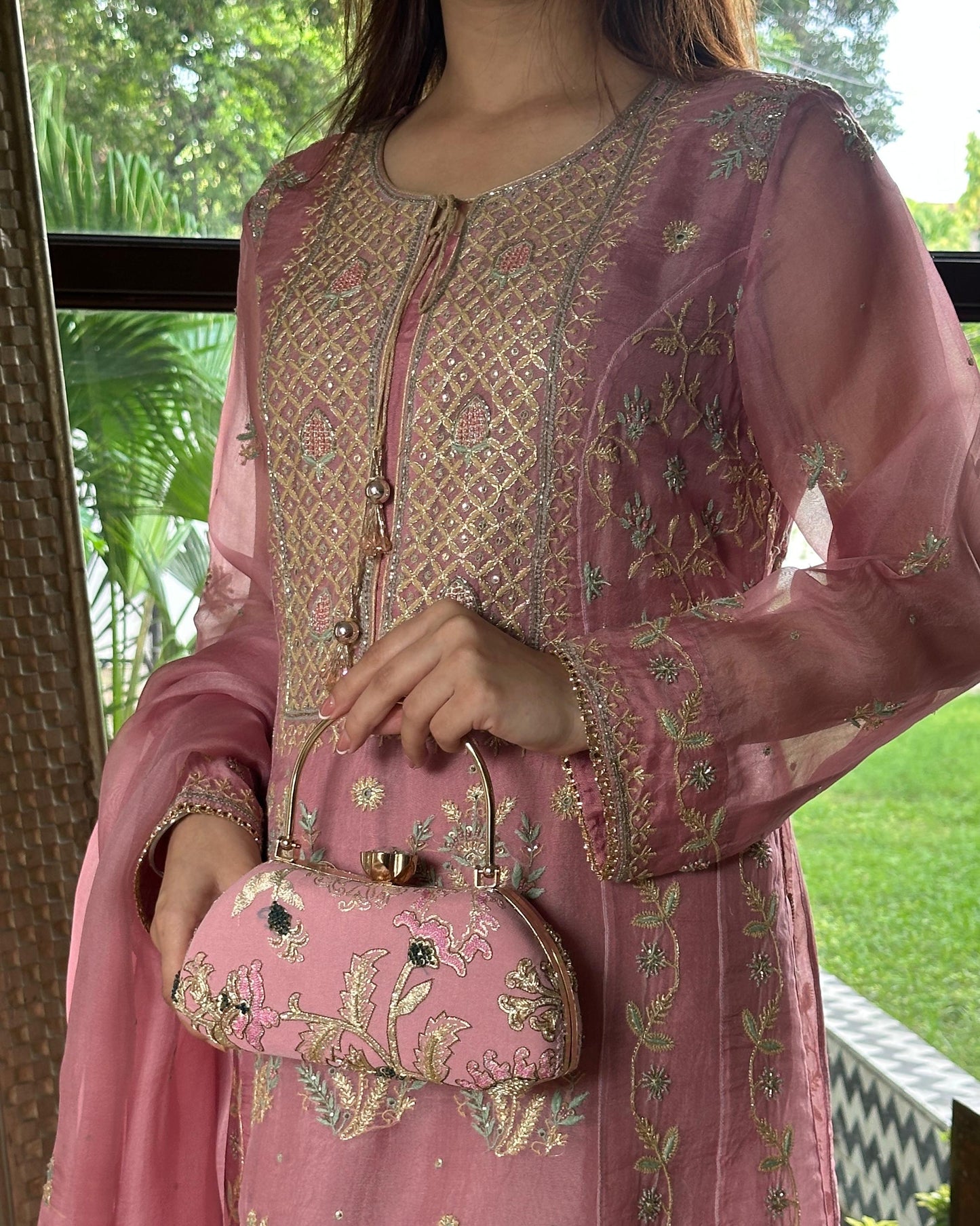 Candy Pink Noor Organza Chikankari Anarkali With Dupatta