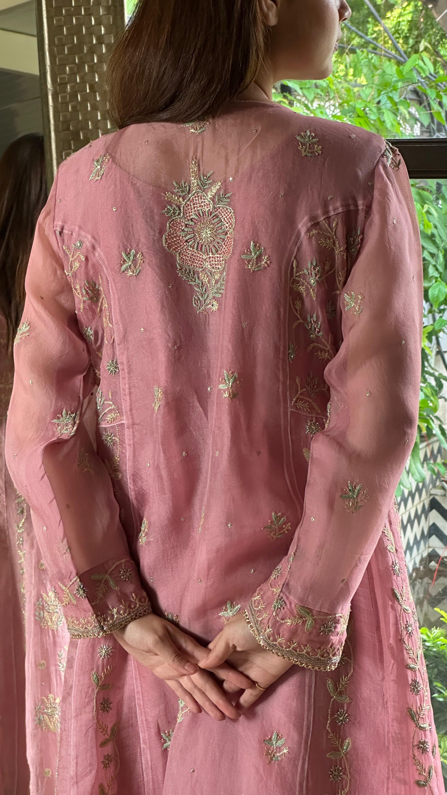 Candy Pink Noor Organza Chikankari Anarkali With Dupatta
