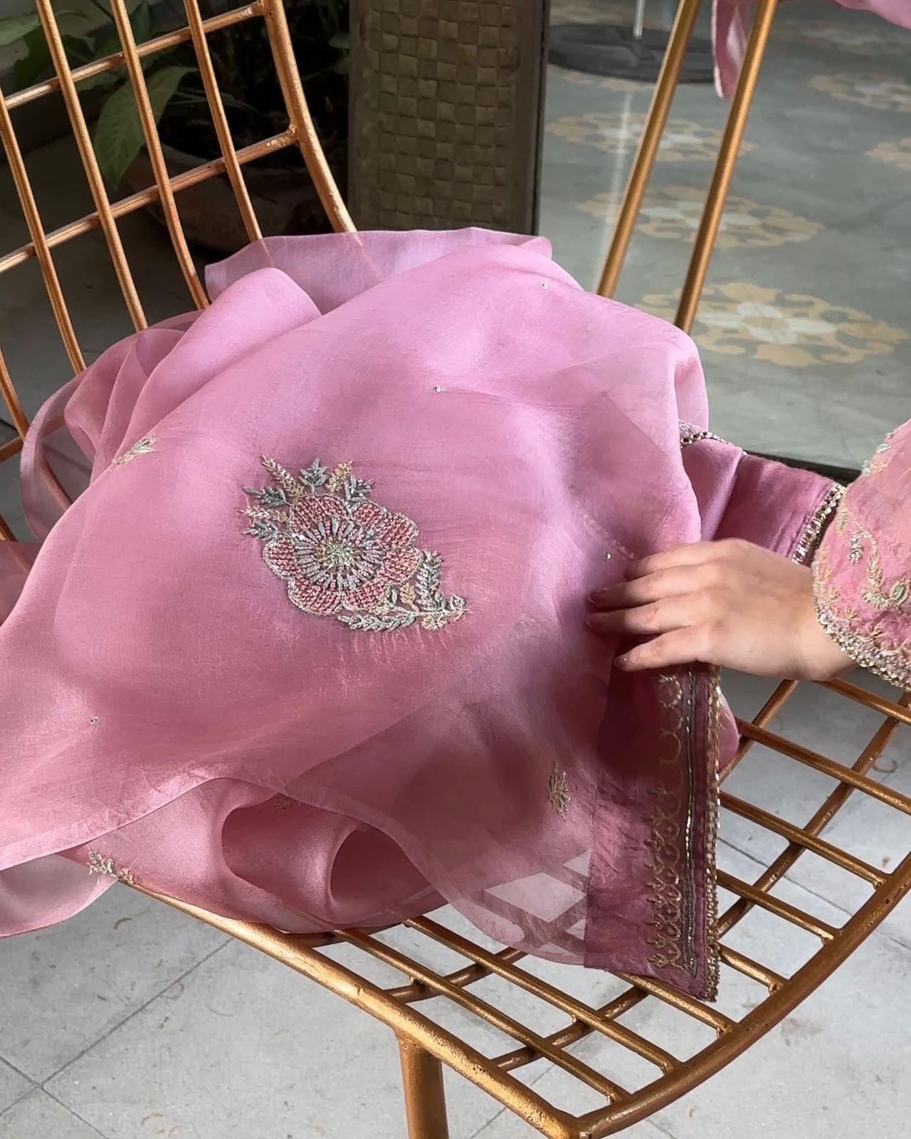 Candy Pink Noor Organza Chikankari Anarkali With Dupatta