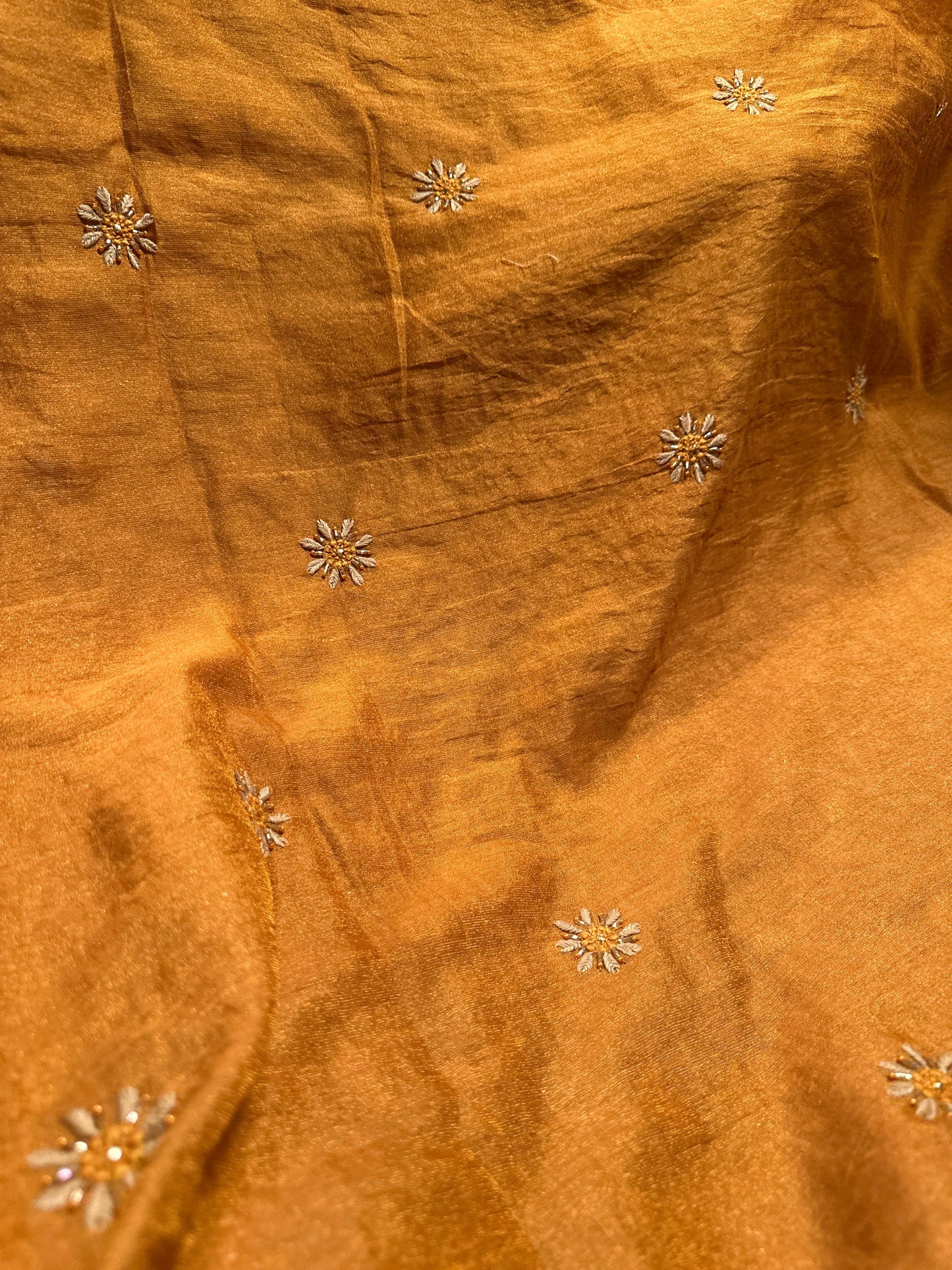 Gold Shade Tissue Silk Chikankari Unstitched Fabric