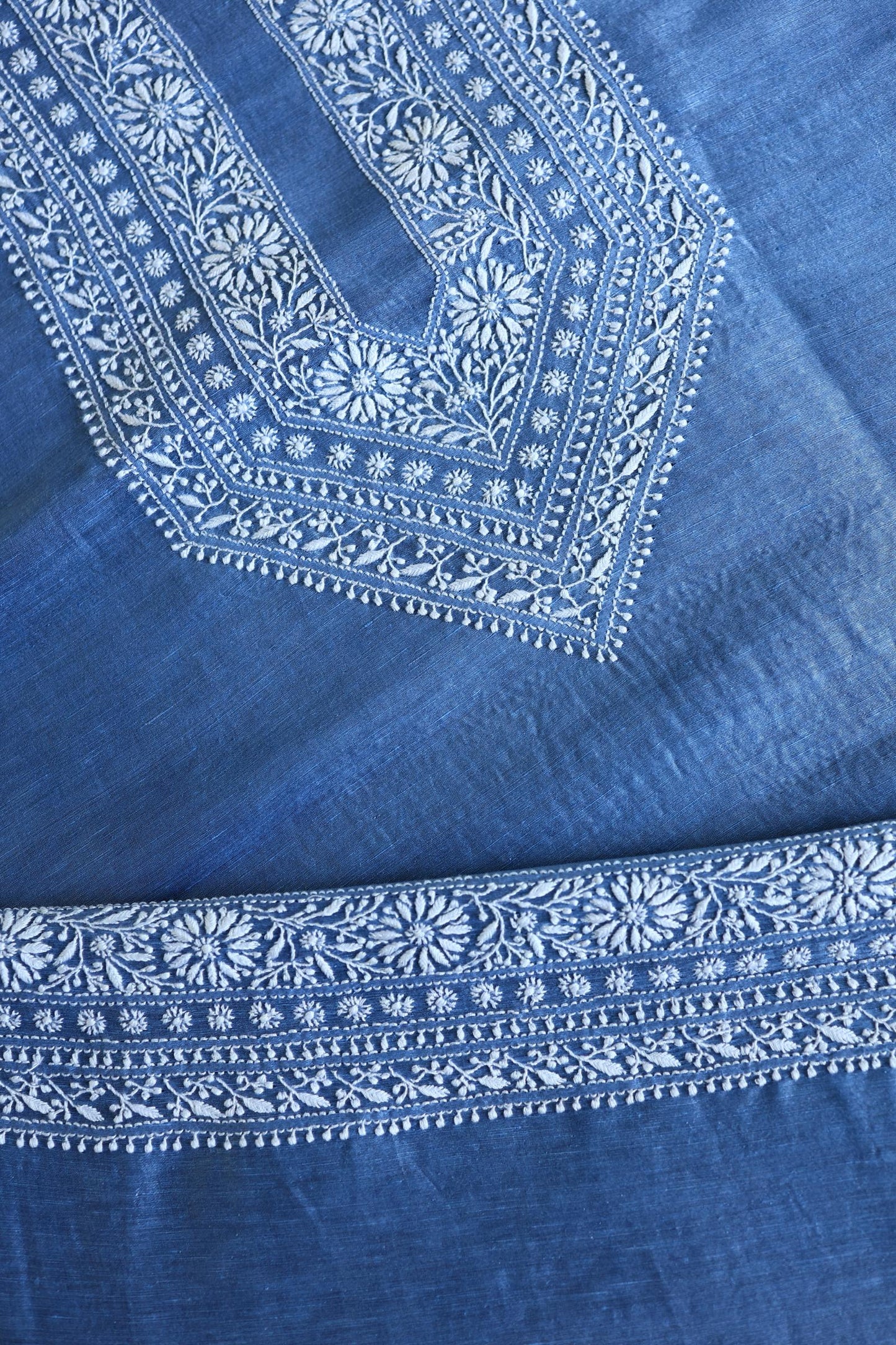 Ink Blue Shade Linen Chikankari Unstitched Men's Kurtas Fabric