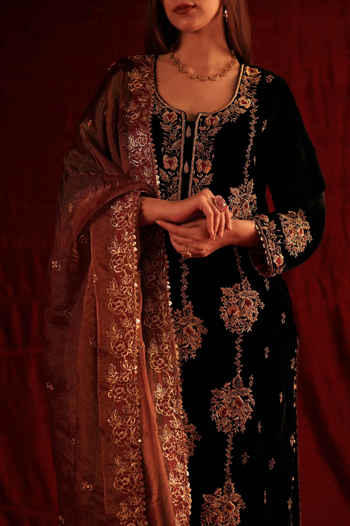 Jet Black Shade | Saman Velvet Ready To Wear Kurta Set