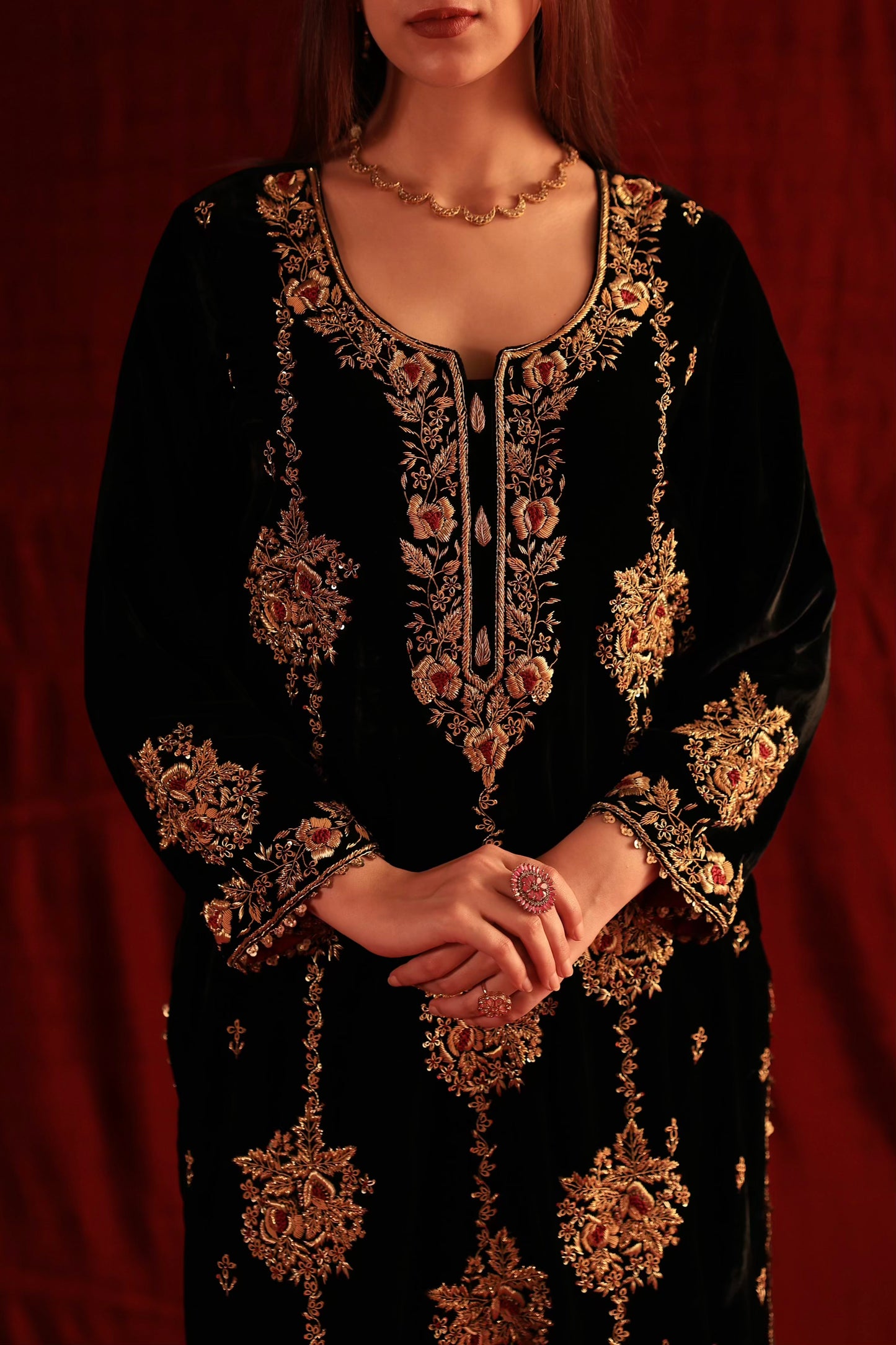 Jet Black Shade | Saman Velvet Ready To Wear Kurta Set