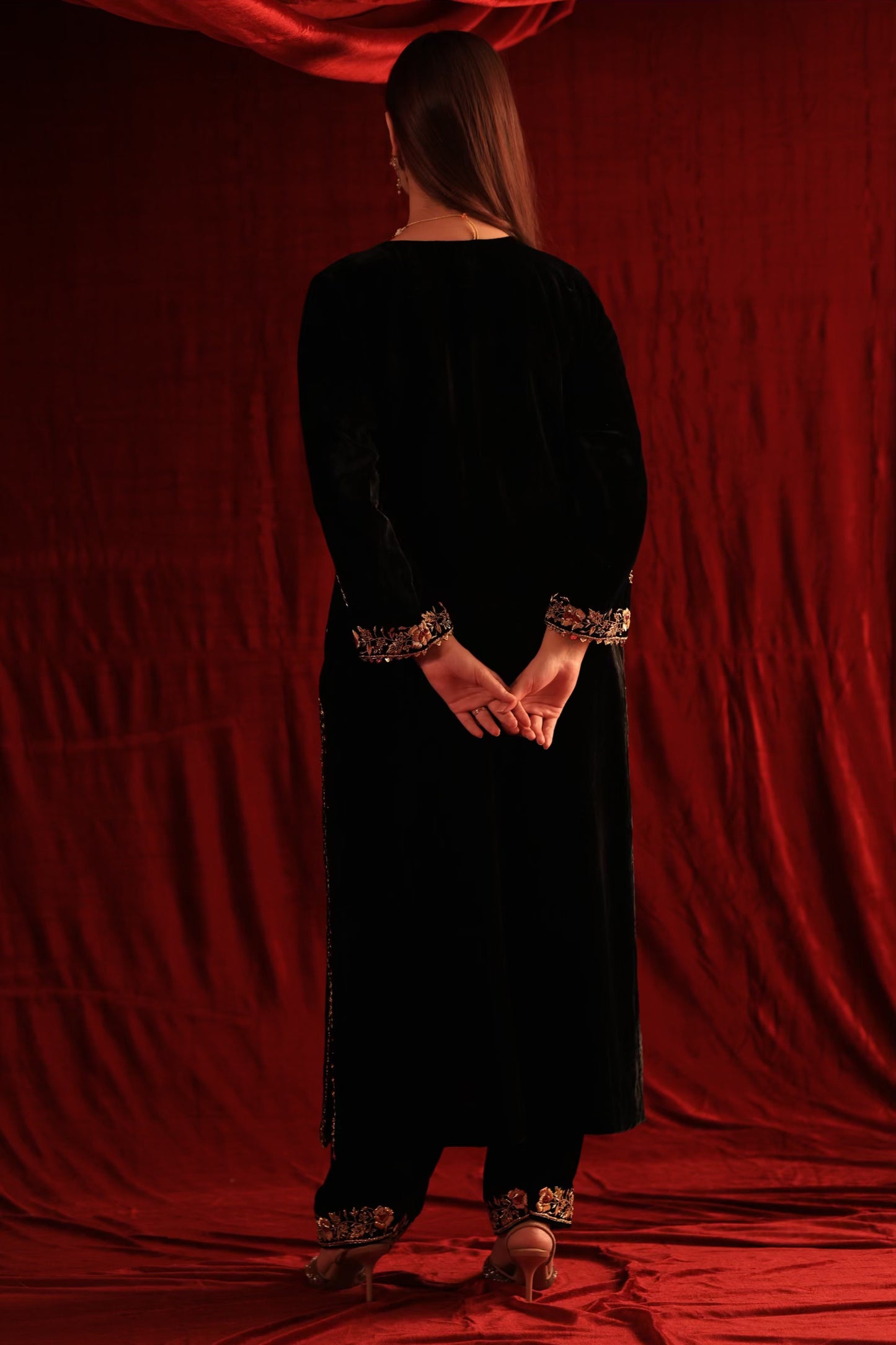 Jet Black Shade | Saman Velvet Ready To Wear Kurta Set