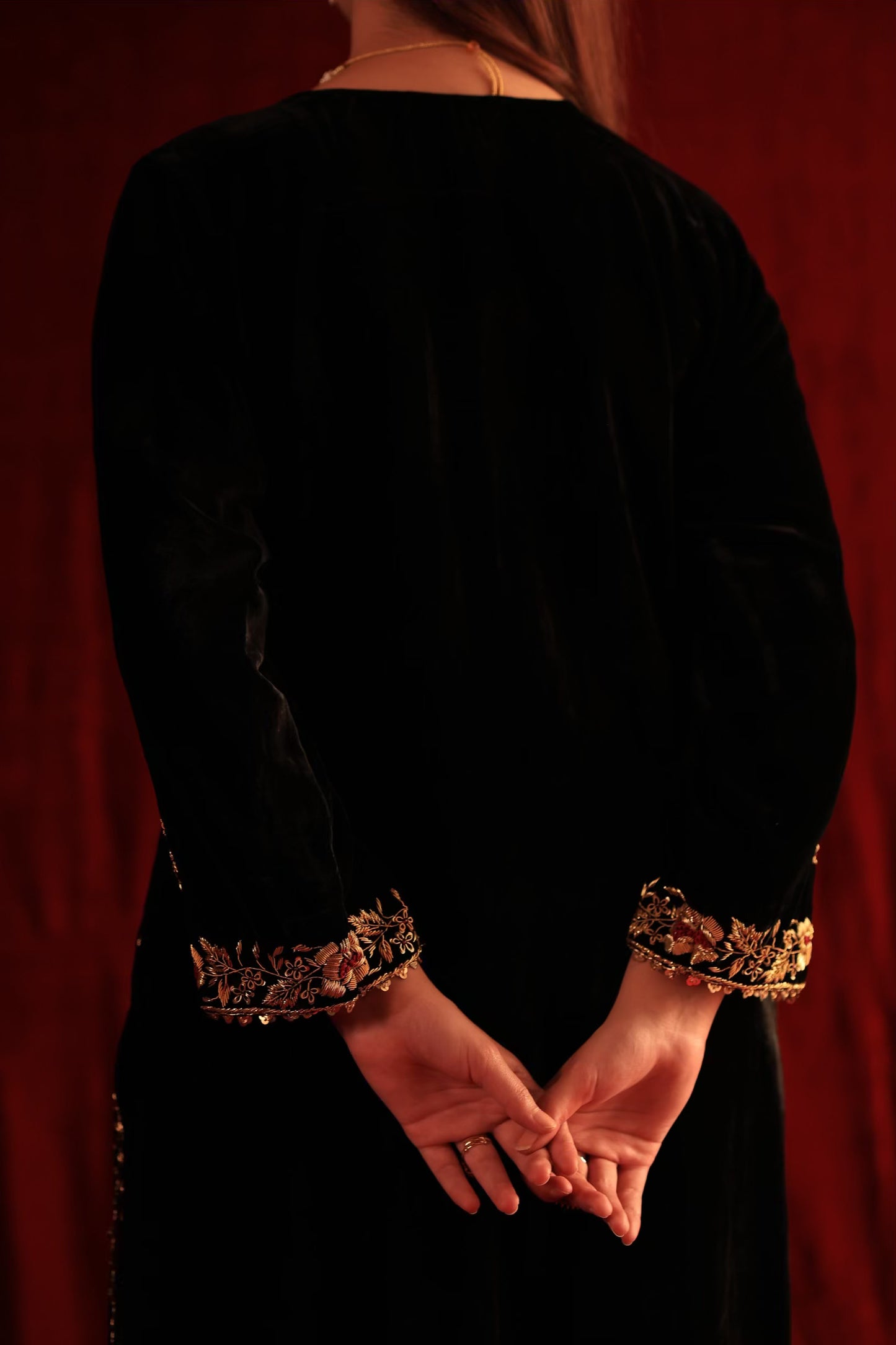 Jet Black Shade | Saman Velvet Ready To Wear Kurta Set