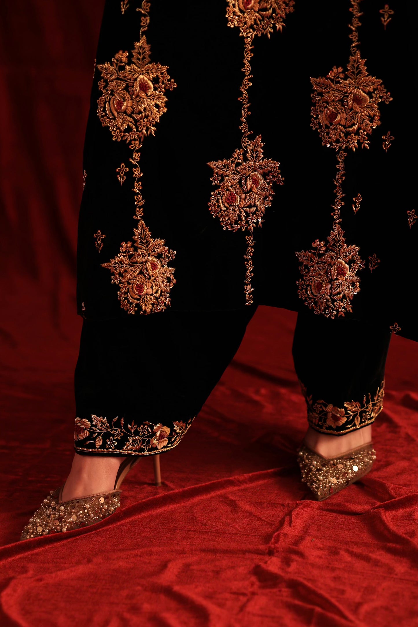 Jet Black Shade | Saman Velvet Ready To Wear Kurta Set