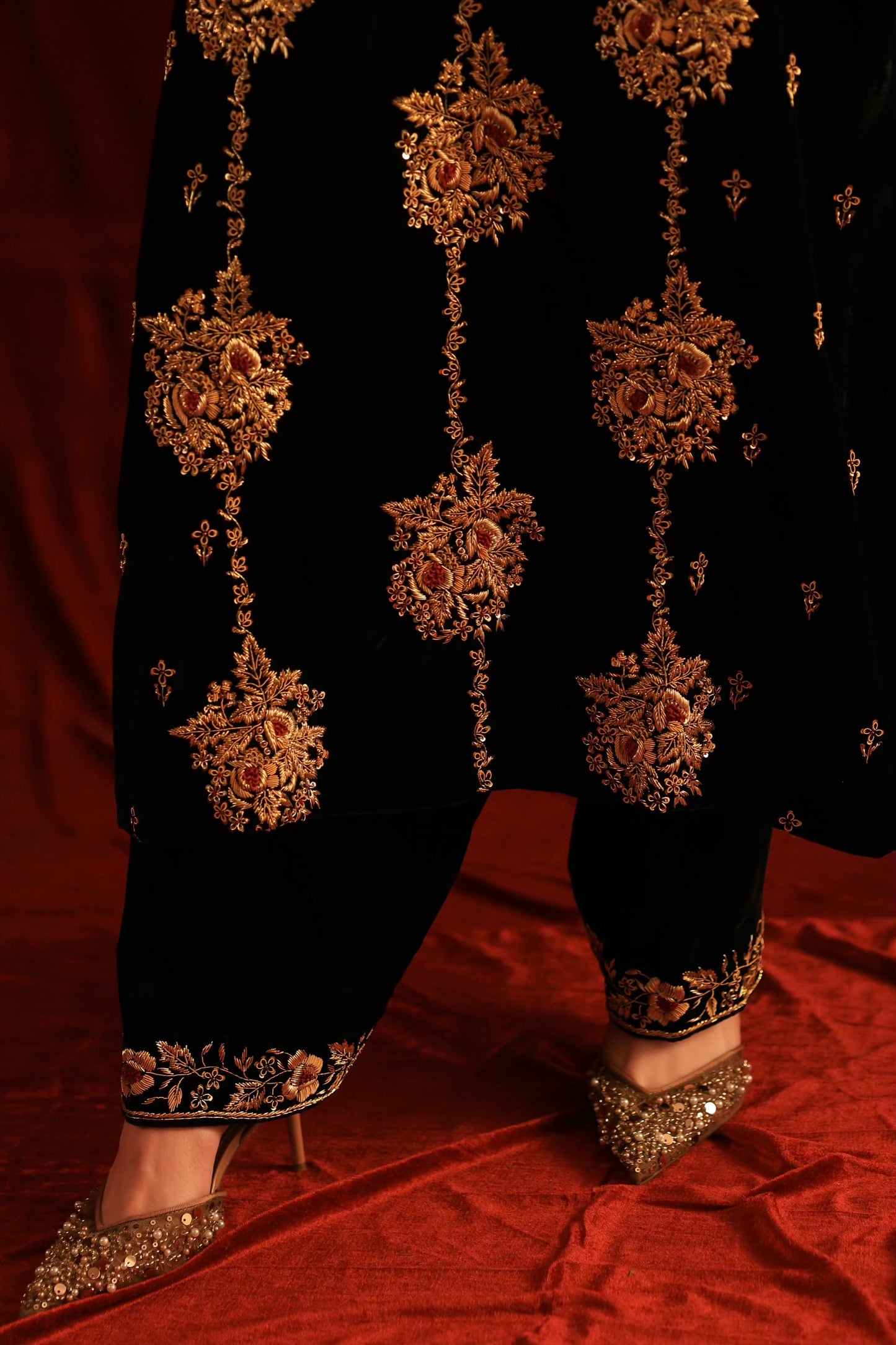 Jet Black Shade | Saman Velvet Ready To Wear Kurta Set