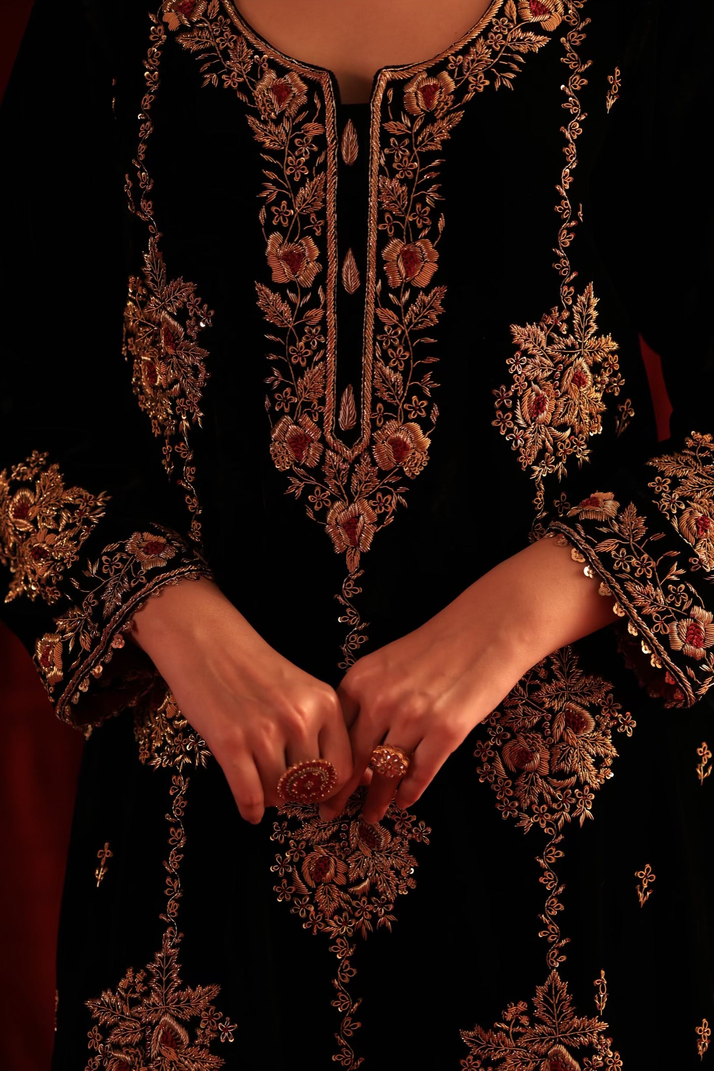 Jet Black Shade | Saman Velvet Ready To Wear Kurta Set