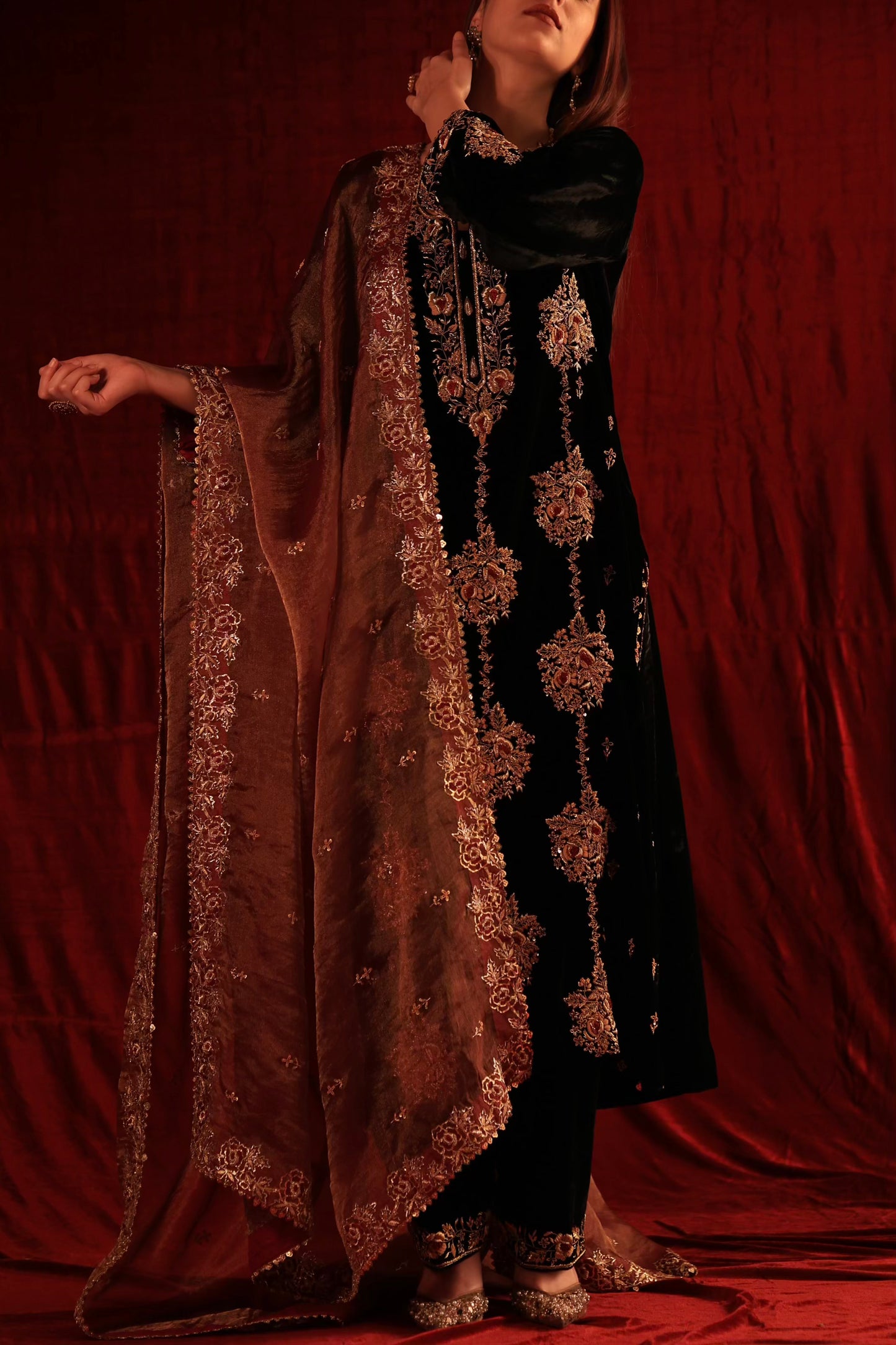 Jet Black Shade | Saman Velvet Ready To Wear Kurta Set