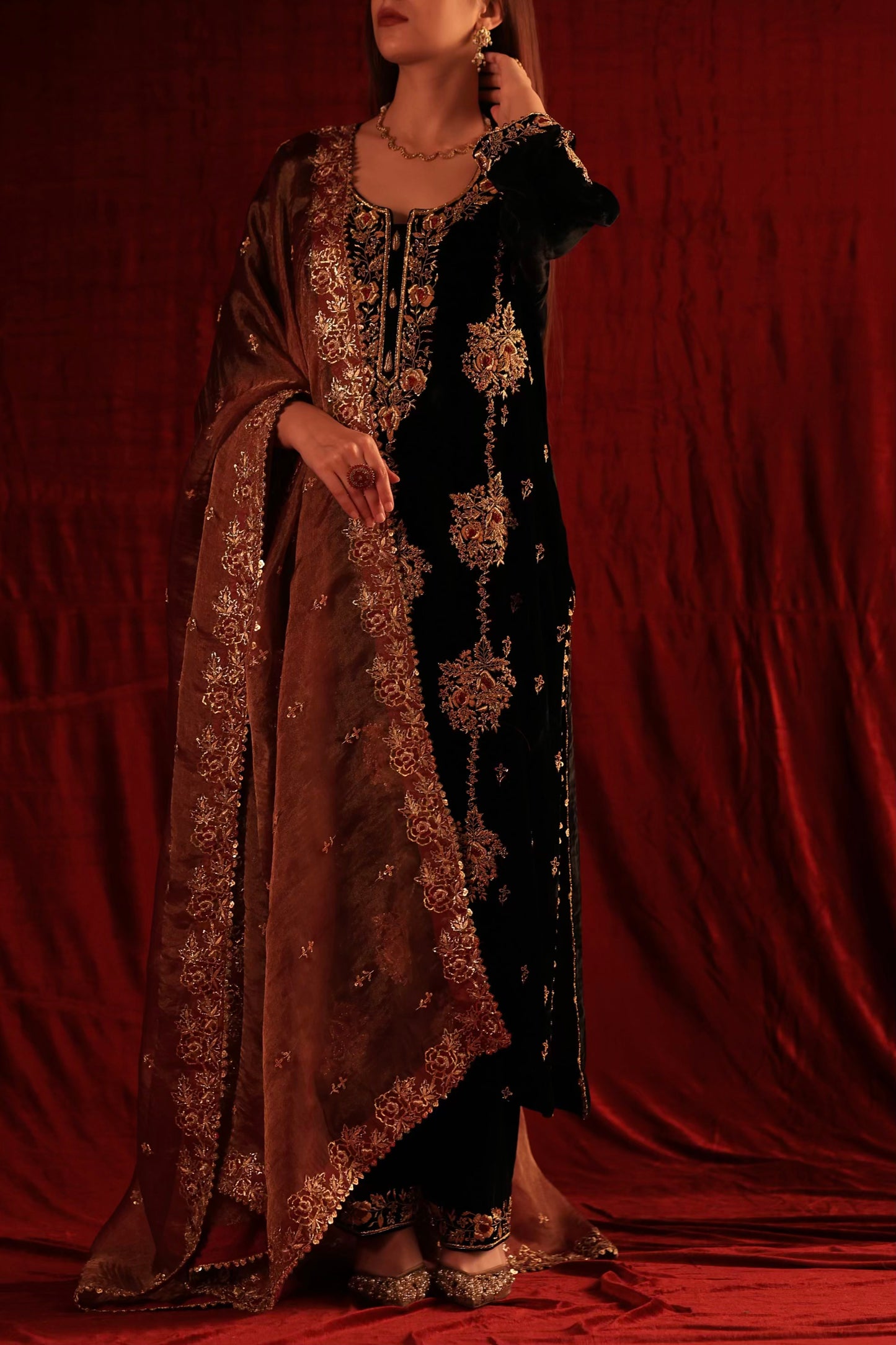 Jet Black Shade | Saman Velvet Ready To Wear Kurta Set