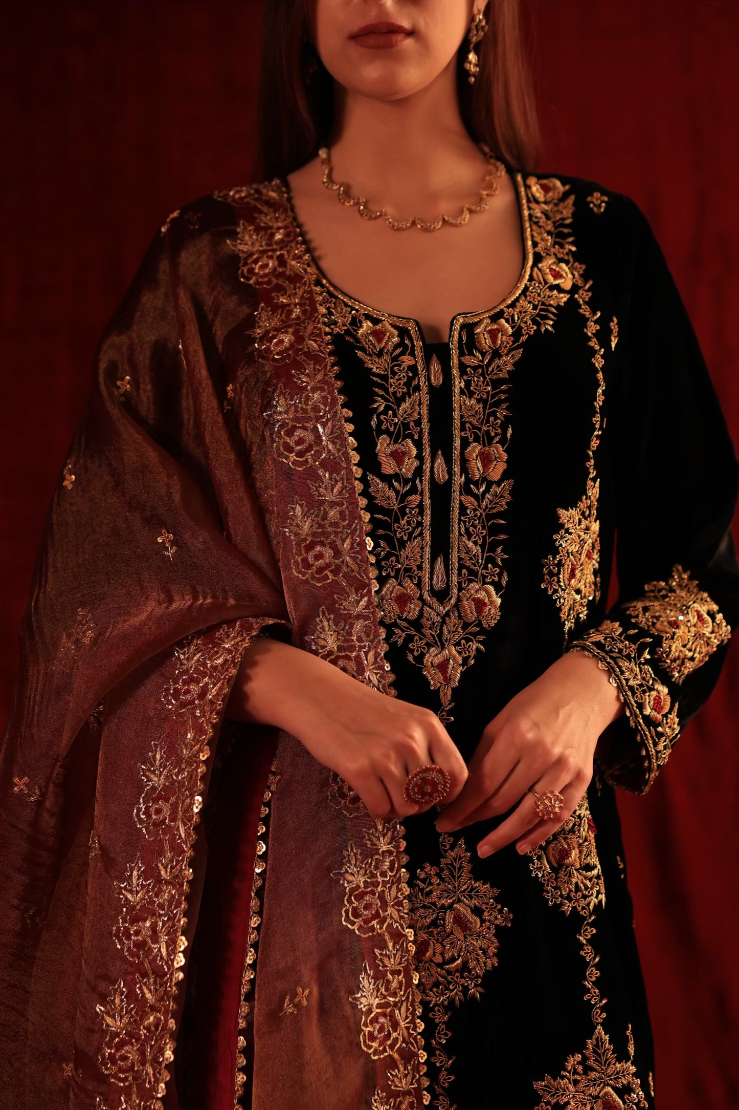 Jet Black Shade | Saman Velvet Ready To Wear Kurta Set