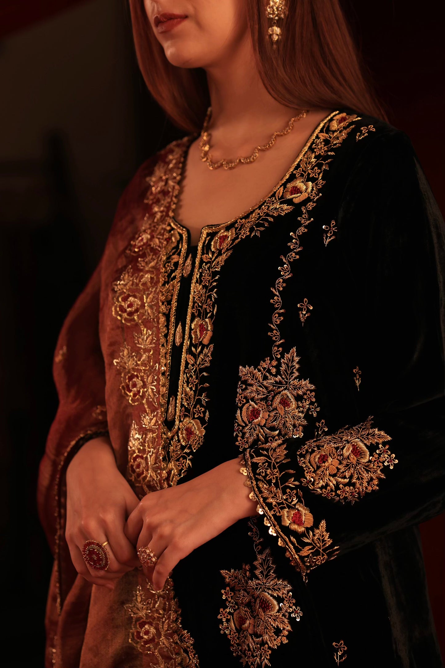 Jet Black Shade | Saman Velvet Ready To Wear Kurta Set