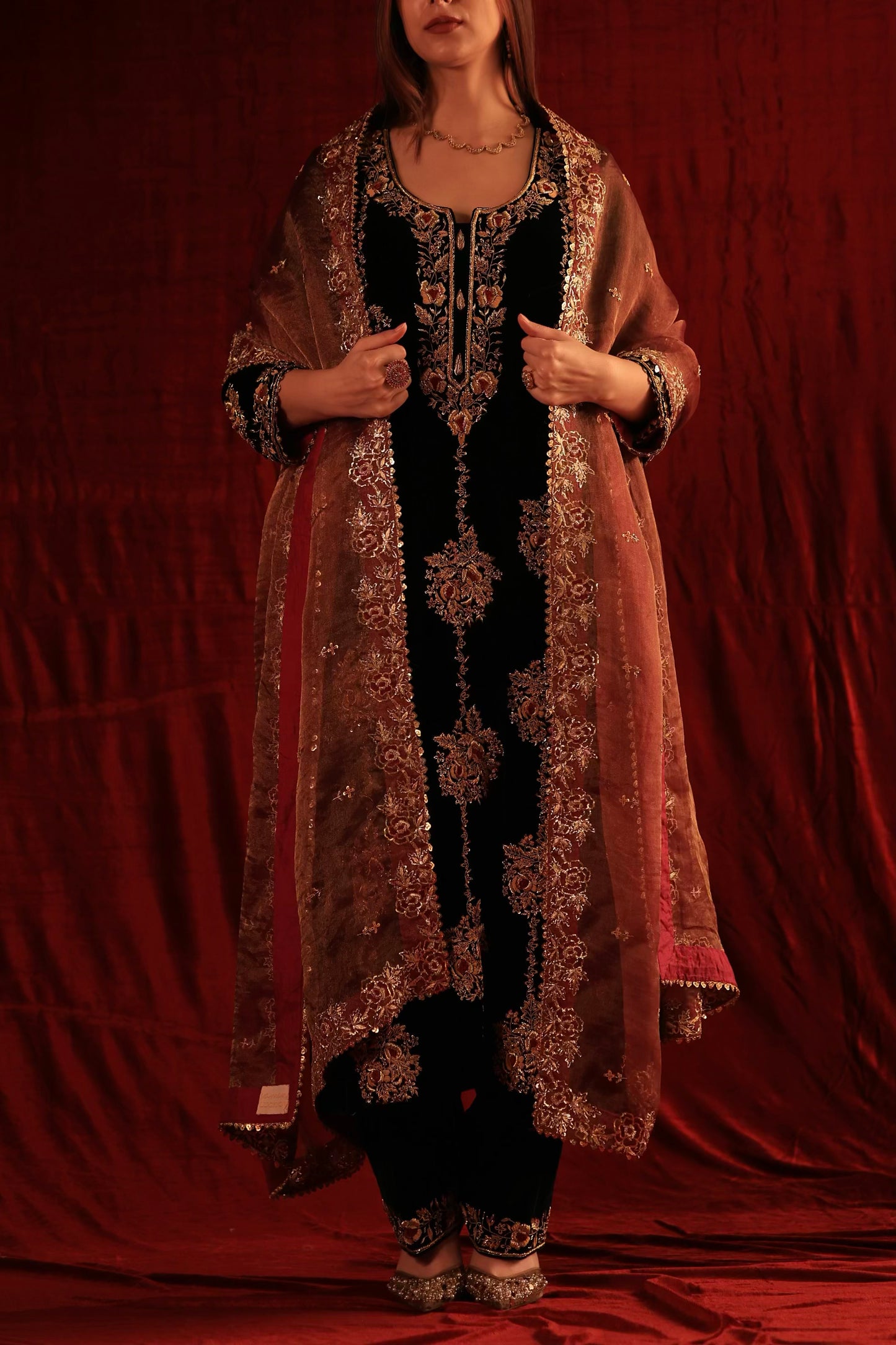 Jet Black Shade | Saman Velvet Ready To Wear Kurta Set