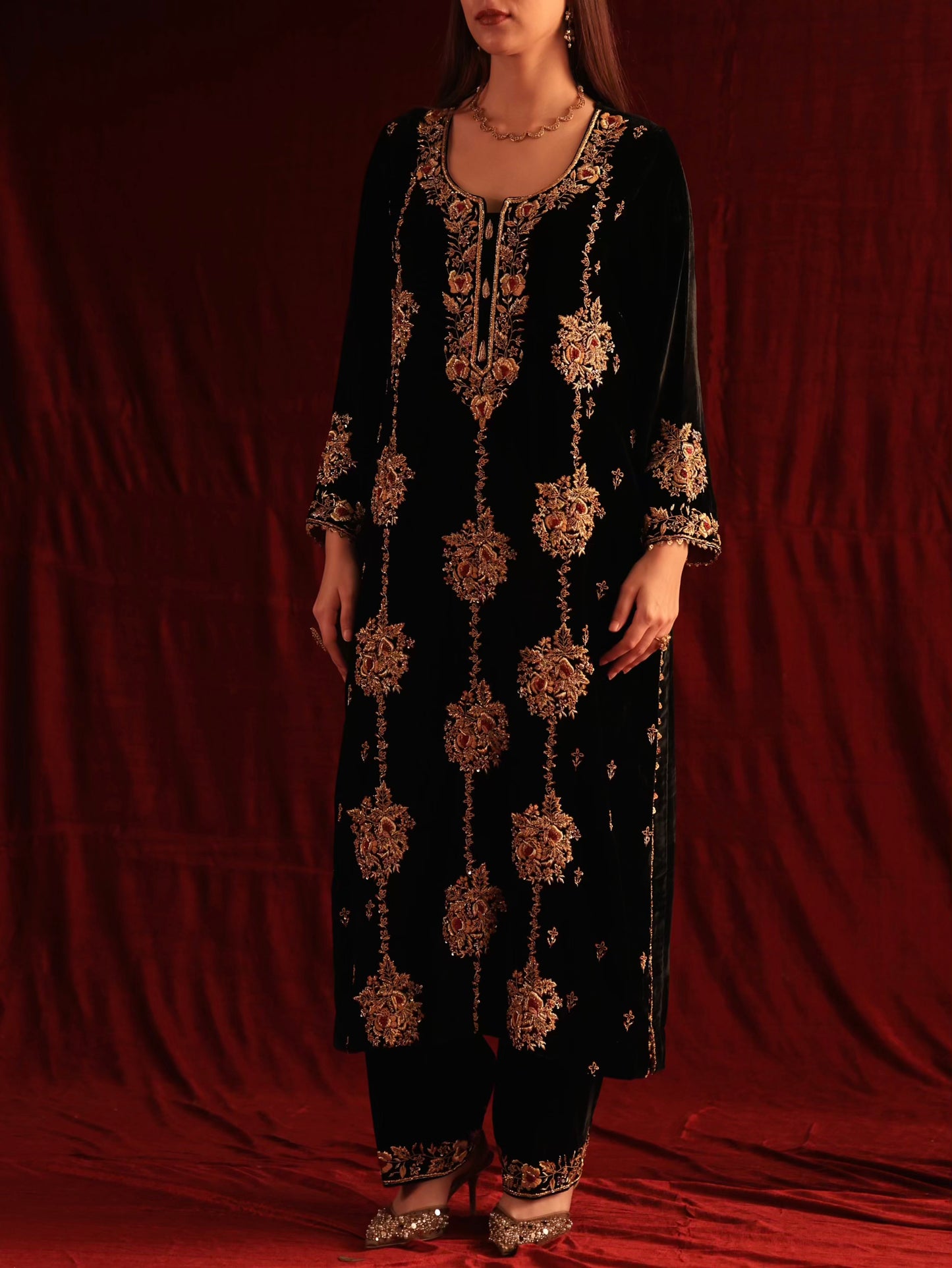 Jet Black Shade | Saman Velvet Ready To Wear Kurta Set
