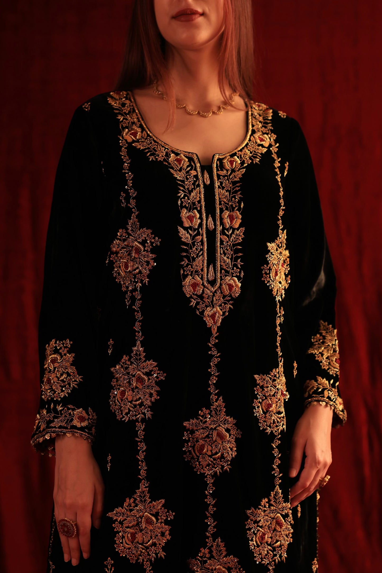 Jet Black Shade | Saman Velvet Ready To Wear Kurta Set