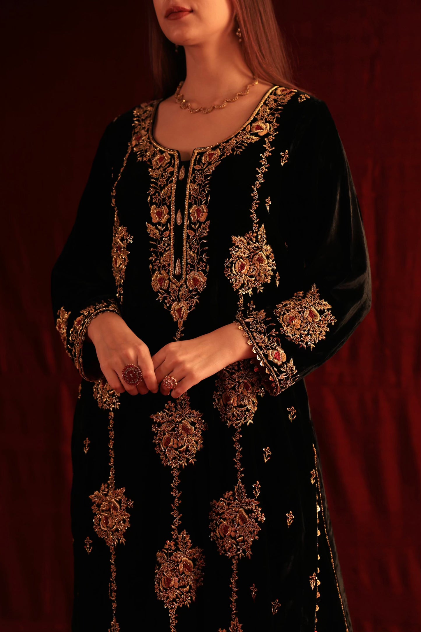 Jet Black Shade | Saman Velvet Ready To Wear Kurta Set