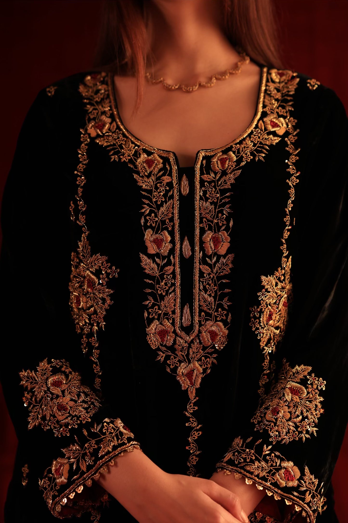 Jet Black Shade | Saman Velvet Ready To Wear Kurta Set