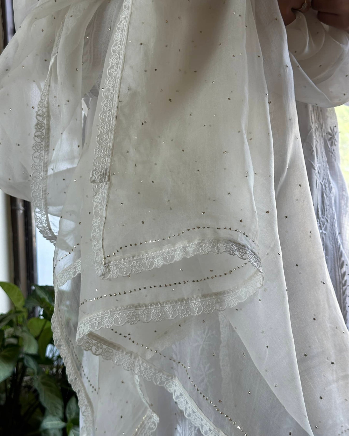White Kamdani Noor Organza Dupattas