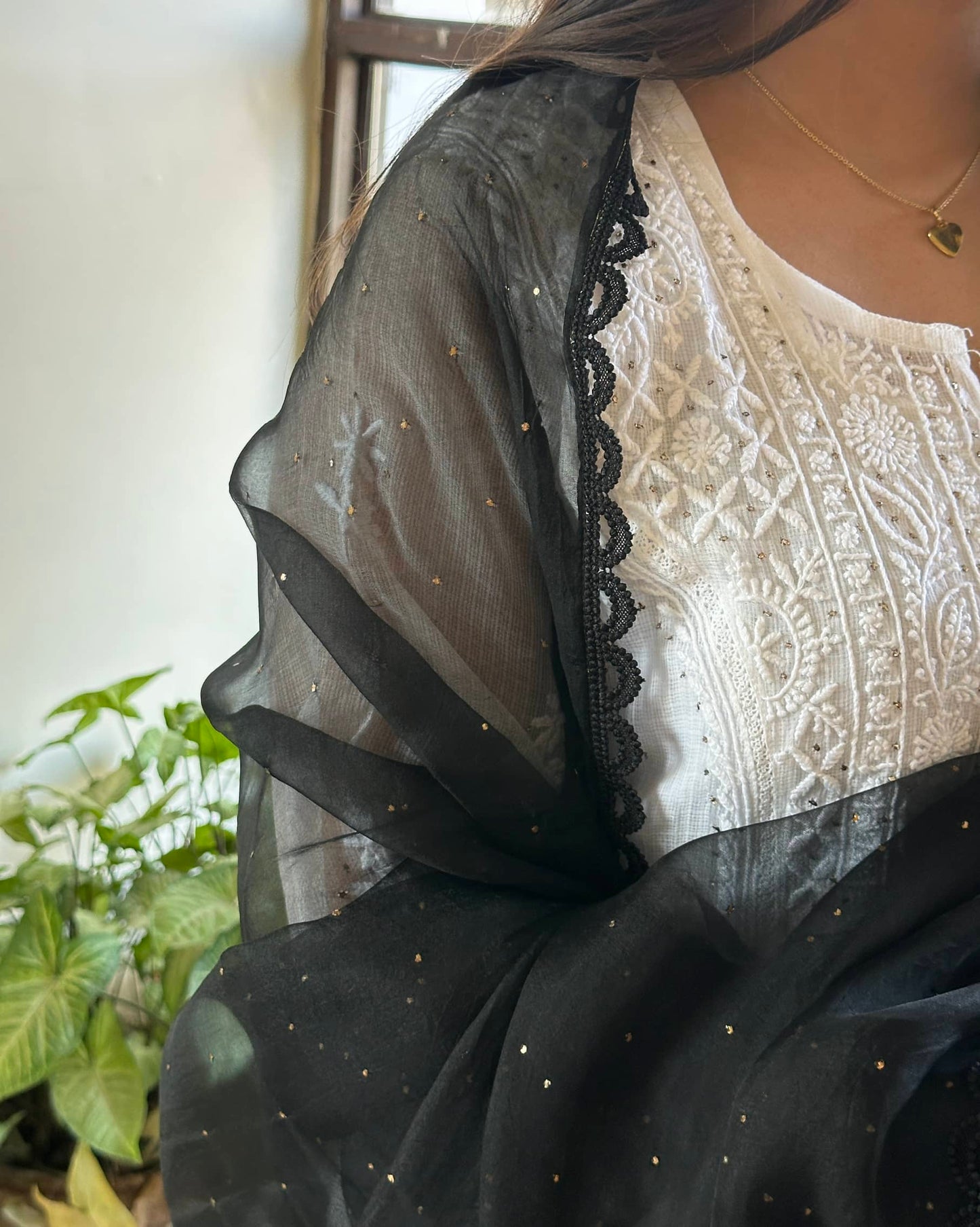 Black Kamdani Noor Organza Dupattas