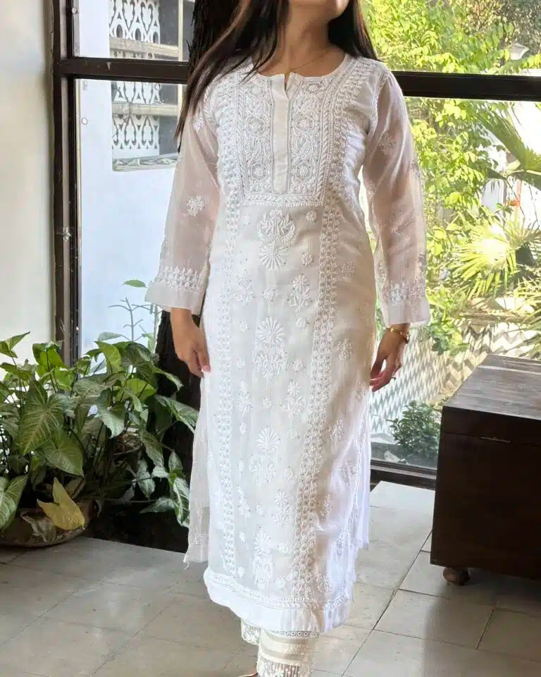 Kota Chikankari Kurta With Mukaish Kamdani