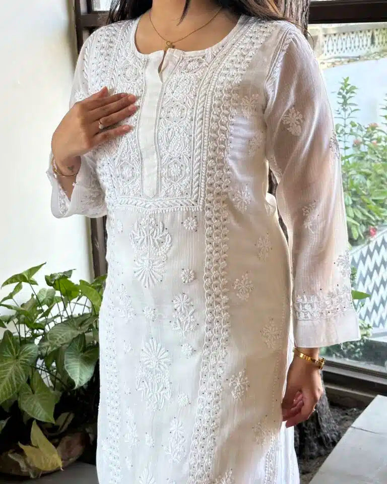 Kota Chikankari Kurta With Mukaish Kamdani