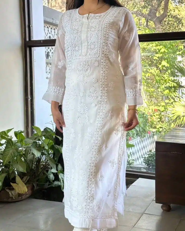 Kota Chikankari Kurta With Mukaish Kamdani