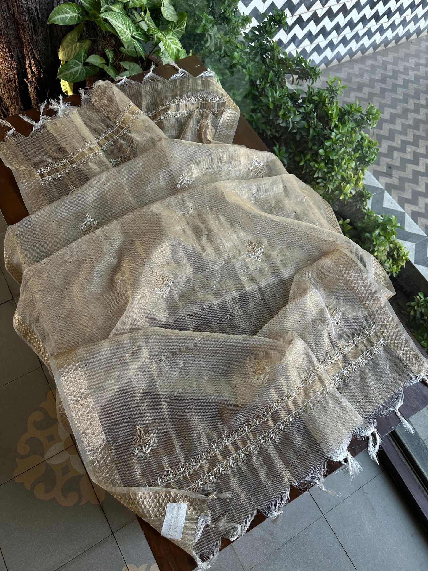 Kota Chikankari & Mukaish Kamdani Dupatta With Tissue Border