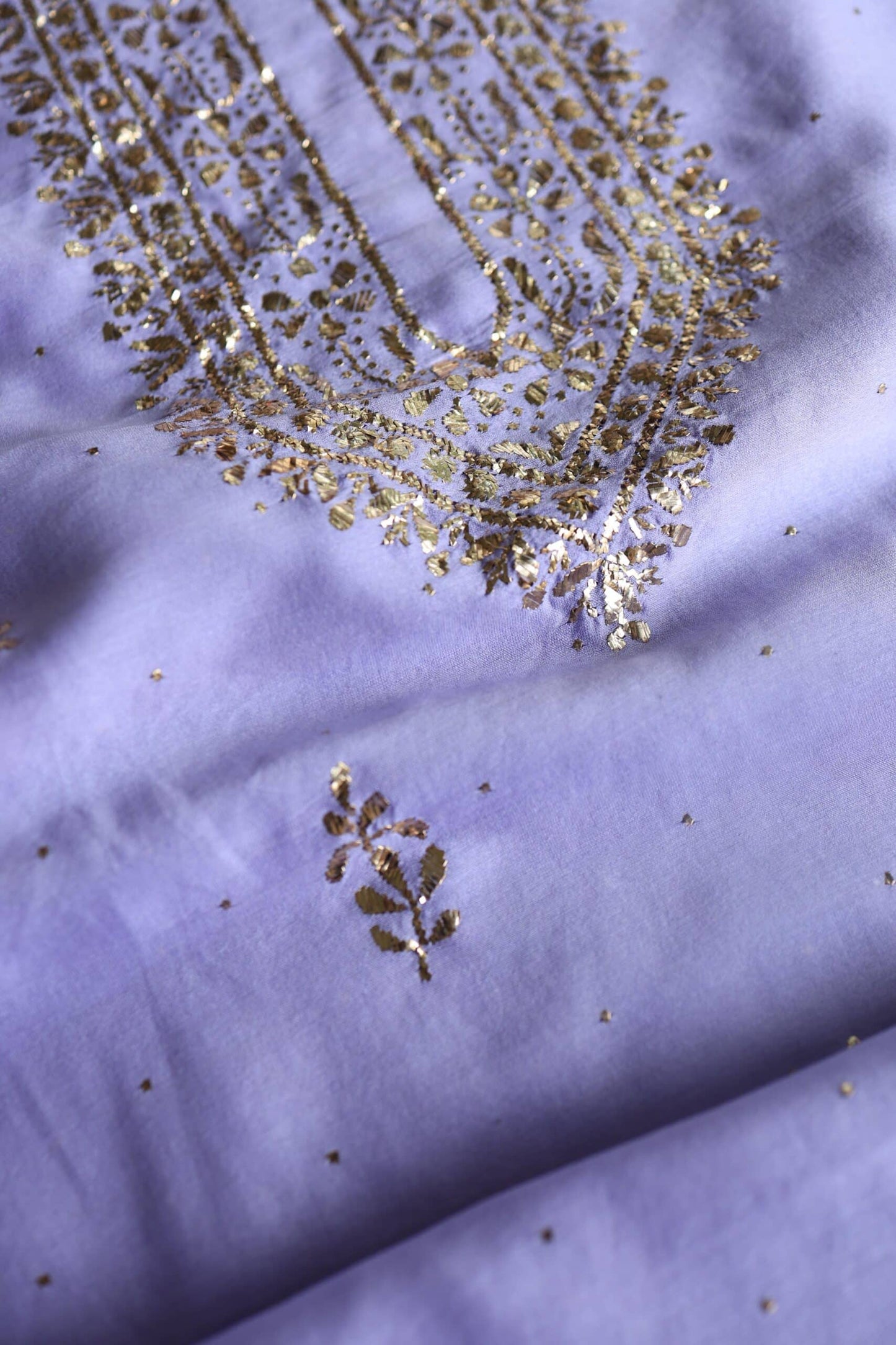 Lavender Chanderi Mukaish Badla Unstitched Chikankari Unisex Kurtas