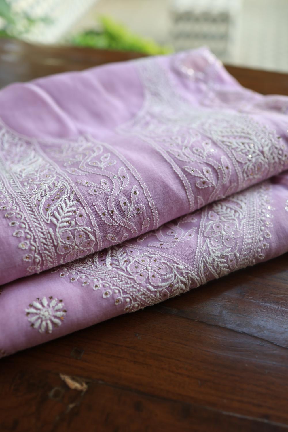 Lavender Daraz Chikankari Kurta Fabrics