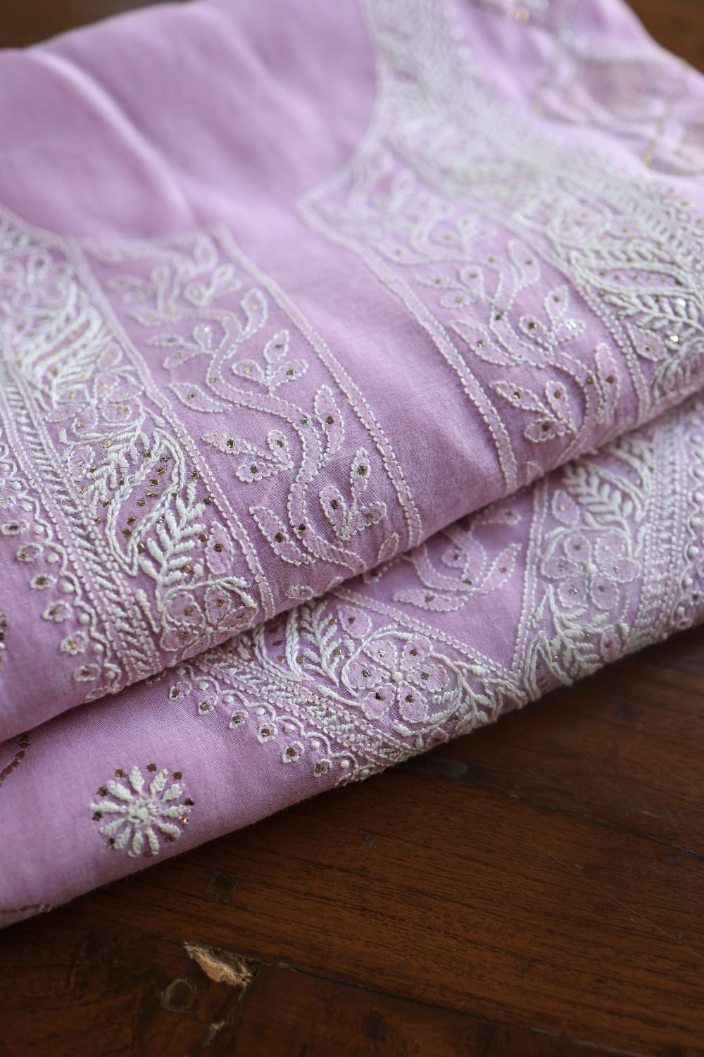 Lavender Daraz Chikankari Kurta Fabrics