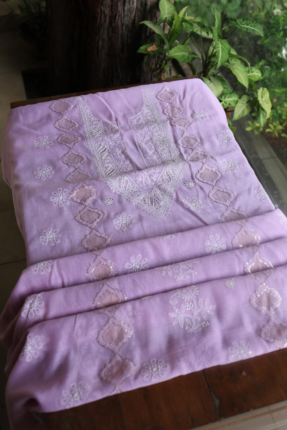 Lavender Daraz Chikankari Kurta Fabrics