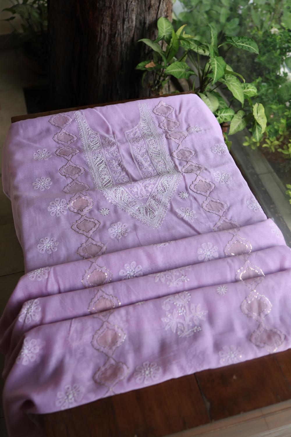 Lavender Daraz Chikankari Kurta Fabrics