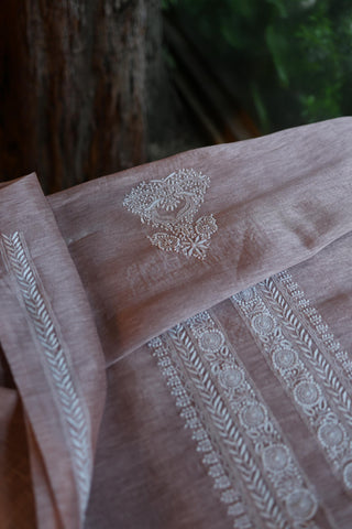 Lavender Linen Chikankari Unstitched Men's Kurta Fabric