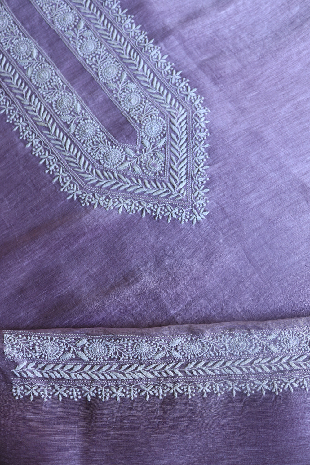 Lavender Linen Chikankari Unstitched Men's Kurtas Fabric